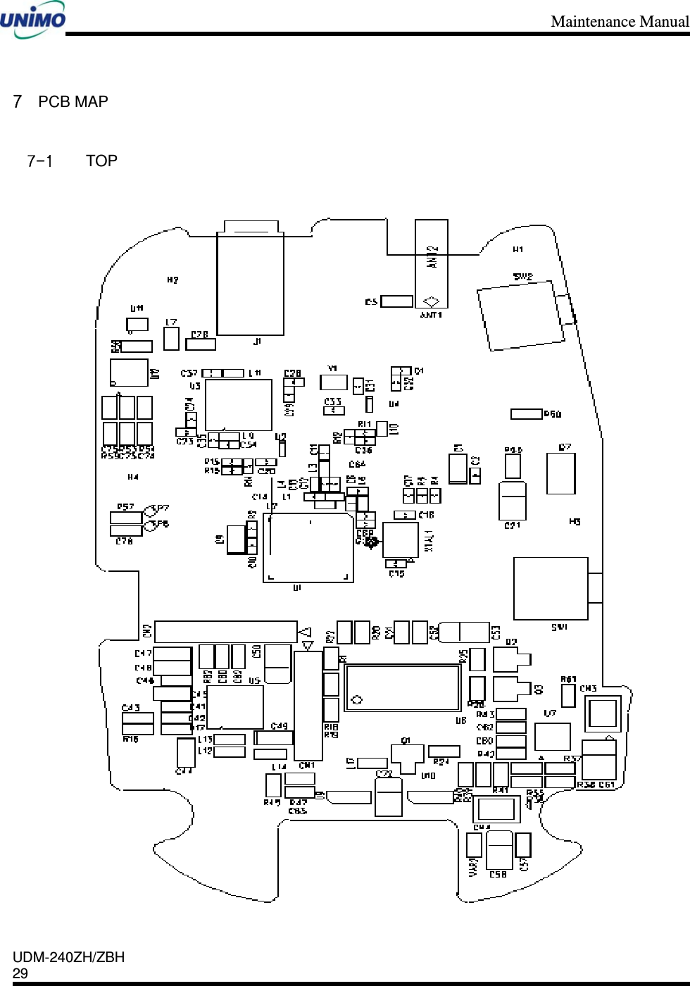 Maintenance Manual    UDM-240ZH/ZBH 29     7 PCB MAP 7-1  TOP  