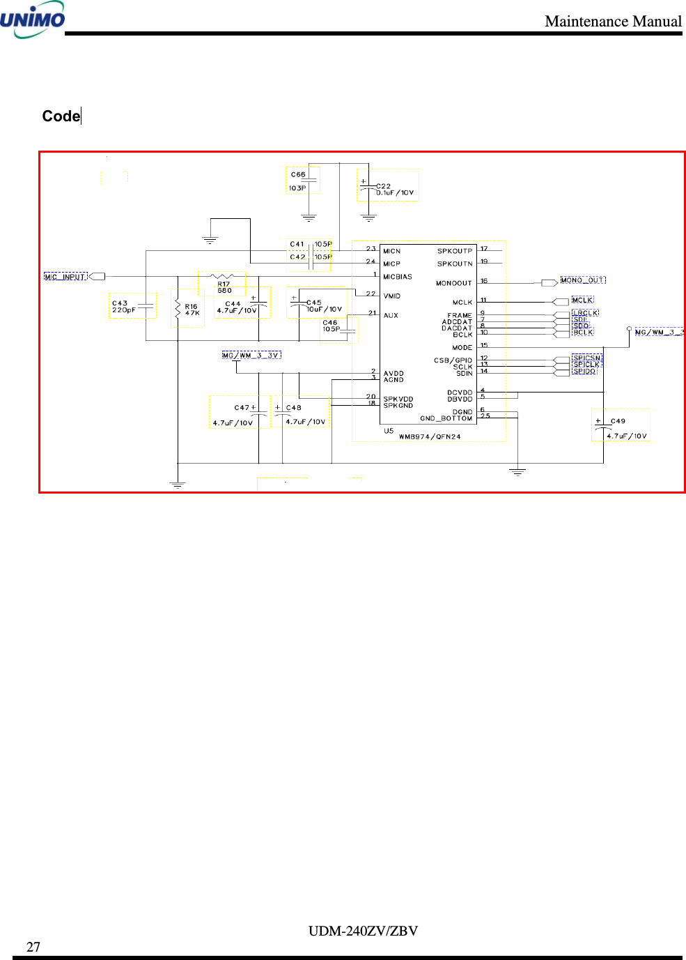 Maintenance Manual     UDM-240ZV/ZBV 27      Code   