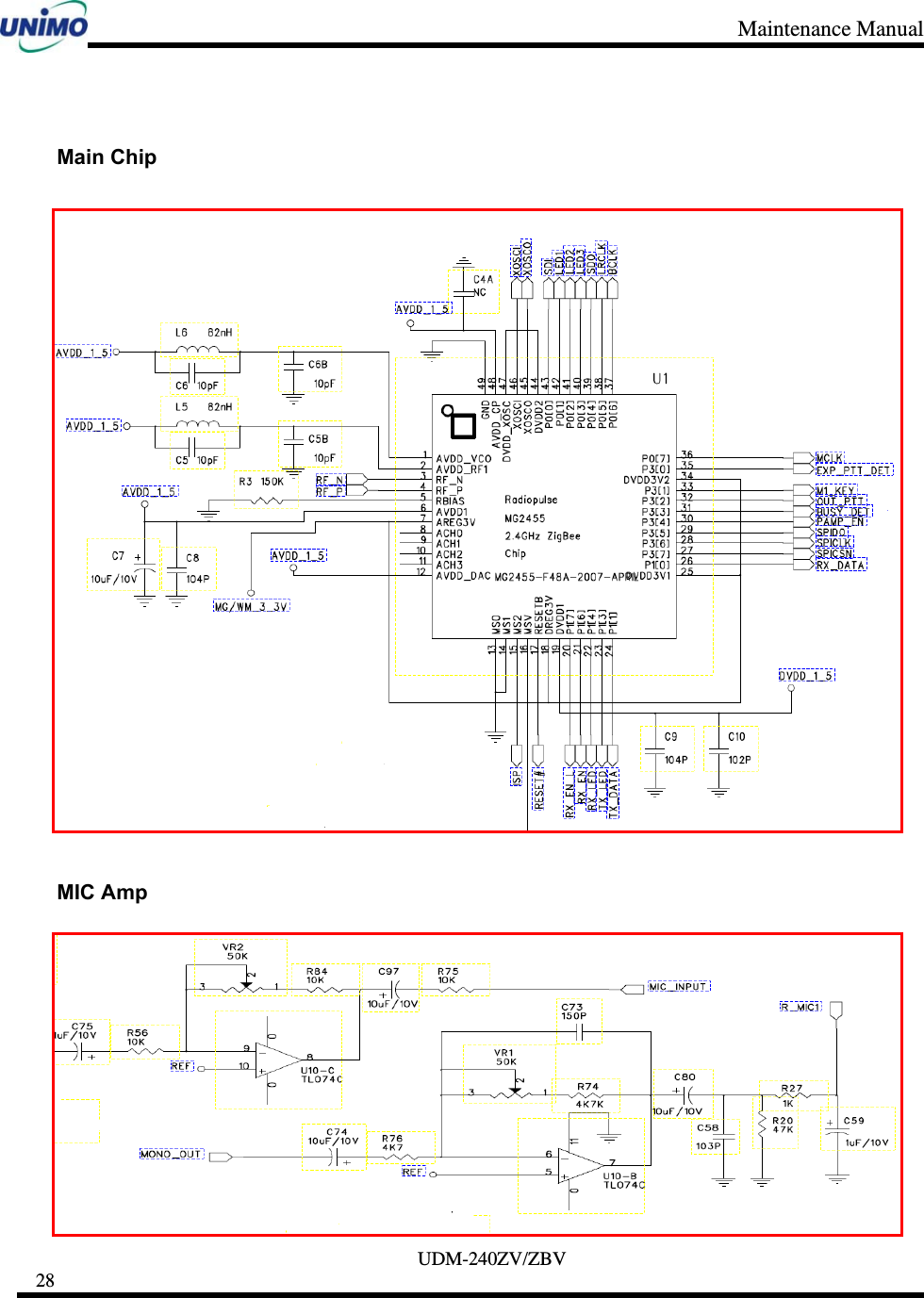 Maintenance Manual     UDM-240ZV/ZBV 28      Main Chip    MIC Amp  