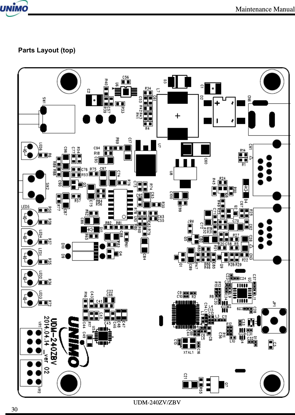 Maintenance Manual     UDM-240ZV/ZBV 30      Parts Layout (top)  