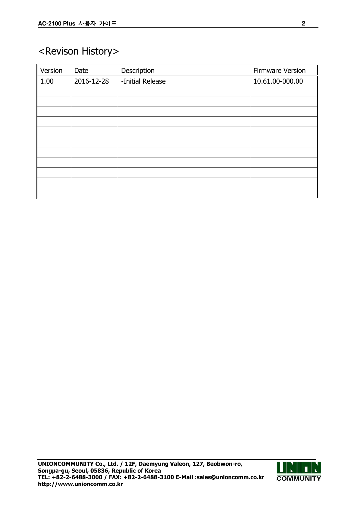 Union Community Ac 2100plus Access Controller User Manual