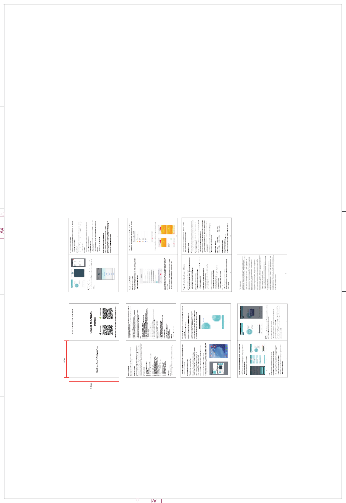4.0 / iWellness4.0 / iWellnessfrom scaleP27x801metal sheetsafterdevicedeviceparameters areCF377BLE142mm13FCC StatementChanges or modifications not expressly approved by the party responsible forcompliance could void the user's authority to operate the equipment.This equipment has been tested and found to comply with the limits for a ClassB digital device, pursuant to Part 15 of the FCC Rules. These limits aredesigned to provide reasonable protection against harmful interference in aresidential installation. This equipment generates uses and can radiate radio frequency energy and, if not installed and used in accordance with theinstructions,may cause harmful interference to radio communications. However, there is no guarantee that interference will not occur in a particular installation. If this equipment does cause harmful interference to radio or television reception, which can be determined by turning the equipment off and on, the user is encouragedto try to correct the interference by one or more of the following measures:-- Reorient or relocate the receiving antenna.-- Increase the separation between the equipment and receiver.-- Connect the equipment into an outlet on a circuit different from that to which the receiver is connected.-- Consult the dealer or an experienced radio/TV technician for helpThis device complies with part 15 of the FCC rules. Operation is subject to the following two conditions (1)this device may not cause harmful interference, and (2) this device must accept any interference received, including interference that may cause undesired operation.