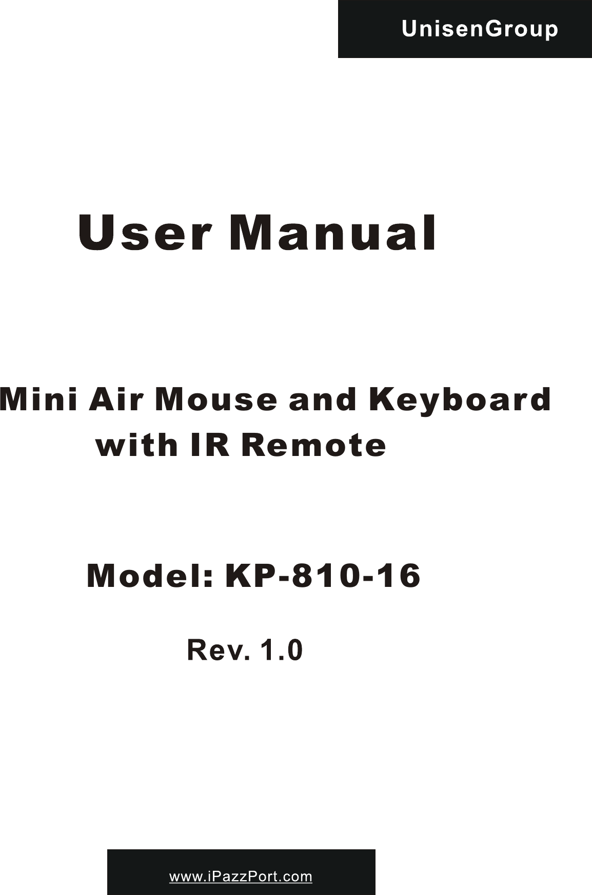 Page 1 of Unisen KP-810-16 Mini Air Mouse&Keyboard; User Manual KP 810 16