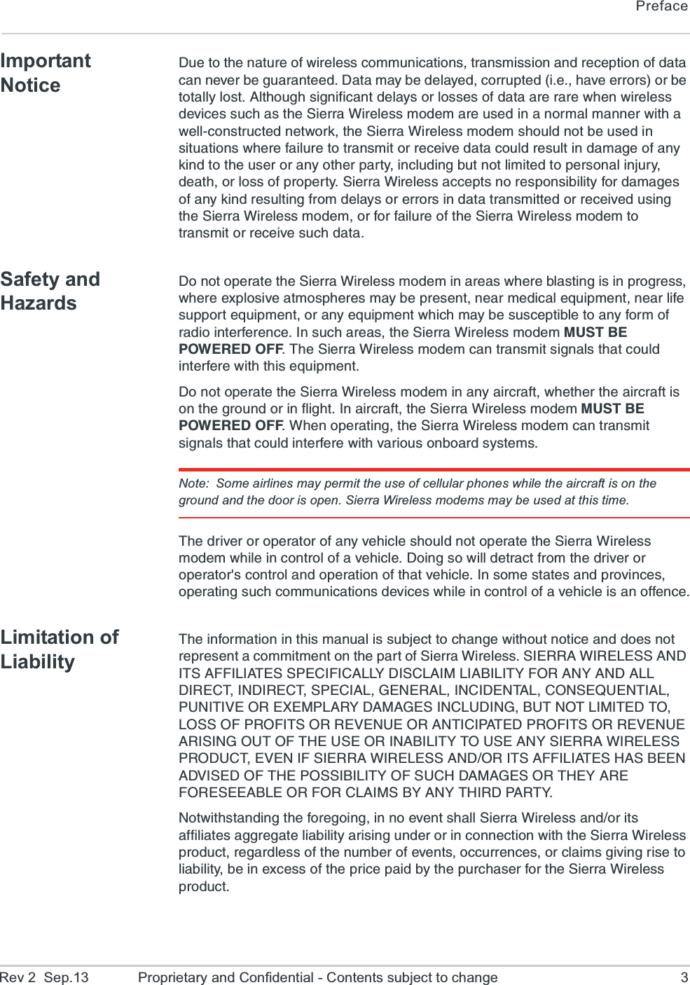 PrefaceRev 2  Sep.13 Proprietary and Confidential - Contents subject to change 3Important Notice(YIXSXLIREXYVISJ[MVIPIWWGSQQYRMGEXMSRWXVERWQMWWMSRERHVIGITXMSRSJHEXEGERRIZIVFIKYEVERXIIH(EXEQE]FIHIPE]IHGSVVYTXIHMILEZIIVVSVWSVFIXSXEPP]PSWX%PXLSYKLWMKRMJMGERXHIPE]WSVPSWWIWSJHEXEEVIVEVI[LIR[MVIPIWWHIZMGIWWYGLEWXLI7MIVVE;MVIPIWWQSHIQEVIYWIHMRERSVQEPQERRIV[MXLE[IPPGSRWXVYGXIHRIX[SVOXLI7MIVVE;MVIPIWWQSHIQWLSYPHRSXFIYWIHMRWMXYEXMSRW[LIVIJEMPYVIXSXVERWQMXSVVIGIMZIHEXEGSYPHVIWYPXMRHEQEKISJER]OMRHXSXLIYWIVSVER]SXLIVTEVX]MRGPYHMRKFYXRSXPMQMXIHXSTIVWSREPMRNYV]HIEXLSVPSWWSJTVSTIVX]7MIVVE;MVIPIWWEGGITXWRSVIWTSRWMFMPMX]JSVHEQEKIWSJER]OMRHVIWYPXMRKJVSQHIPE]WSVIVVSVWMRHEXEXVERWQMXXIHSVVIGIMZIHYWMRKXLI7MIVVE;MVIPIWWQSHIQSVJSVJEMPYVISJXLI7MIVVE;MVIPIWWQSHIQXSXVERWQMXSVVIGIMZIWYGLHEXESafety and Hazards(SRSXSTIVEXIXLI7MIVVE;MVIPIWWQSHIQMREVIEW[LIVIFPEWXMRKMWMRTVSKVIWW[LIVII\TPSWMZIEXQSWTLIVIWQE]FITVIWIRXRIEVQIHMGEPIUYMTQIRXRIEVPMJIWYTTSVXIUYMTQIRXSVER]IUYMTQIRX[LMGLQE]FIWYWGITXMFPIXSER]JSVQSJVEHMSMRXIVJIVIRGI-RWYGLEVIEWXLI7MIVVE;MVIPIWWQSHIQ1978&amp;)43;)6)(3**8LI7MIVVE;MVIPIWWQSHIQGERXVERWQMXWMKREPWXLEXGSYPHMRXIVJIVI[MXLXLMWIUYMTQIRX(SRSXSTIVEXIXLI7MIVVE;MVIPIWWQSHIQMRER]EMVGVEJX[LIXLIVXLIEMVGVEJXMWSRXLIKVSYRHSVMRJPMKLX-REMVGVEJXXLI7MIVVE;MVIPIWWQSHIQ1978&amp;)43;)6)(3**;LIRSTIVEXMRKXLI7MIVVE;MVIPIWWQSHIQGERXVERWQMXWMKREPWXLEXGSYPHMRXIVJIVI[MXLZEVMSYWSRFSEVHW]WXIQWNote: Some airlines may permit the use of cellular phones while the aircraft is on the ground and the door is open. Sierra Wireless modems may be used at this time.8LIHVMZIVSVSTIVEXSVSJER]ZILMGPIWLSYPHRSXSTIVEXIXLI7MIVVE;MVIPIWWQSHIQ[LMPIMRGSRXVSPSJEZILMGPI(SMRKWS[MPPHIXVEGXJVSQXLIHVMZIVSVSTIVEXSVWGSRXVSPERHSTIVEXMSRSJXLEXZILMGPI-RWSQIWXEXIWERHTVSZMRGIWSTIVEXMRKWYGLGSQQYRMGEXMSRWHIZMGIW[LMPIMRGSRXVSPSJEZILMGPIMWERSJJIRGILimitation of Liability8LIMRJSVQEXMSRMRXLMWQERYEPMWWYFNIGXXSGLERKI[MXLSYXRSXMGIERHHSIWRSXVITVIWIRXEGSQQMXQIRXSRXLITEVXSJ7MIVVE;MVIPIWW7-)66%;-6)0)77%2(-87%**-0-%8)774)&apos;-*-&apos;%00=(-7&apos;0%-10-%&amp;-0-8=*36%2=%2(%00(-6)&apos;8-2(-6)&apos;874)&apos;-%0+)2)6%0-2&apos;-()28%0&apos;327)59)28-%0492-8-:)36)&lt;)140%6=(%1%+)7-2&apos;09(-2+&amp;982380-1-8)(8303773*463*-87366):)29)36%28-&apos;-4%8)(463*-87366):)29)%6-7-2+3983*8,)97)36-2%&amp;-0-8=8397)%2=7-)66%;-6)0)77463(9&apos;8):)2-*7-)66%;-6)0)77%2(36-87%**-0-%8)7,%7&amp;))2%(:-7)(3*8,)4377-&amp;-0-8=3*79&apos;,(%1%+)7368,)=%6)*36)7))%&amp;0)36*36&apos;0%-17&amp;=%2=8,-6(4%68=2SX[MXLWXERHMRKXLIJSVIKSMRKMRRSIZIRXWLEPP7MIVVE;MVIPIWWERHSVMXWEJJMPMEXIWEKKVIKEXIPMEFMPMX]EVMWMRKYRHIVSVMRGSRRIGXMSR[MXLXLI7MIVVE;MVIPIWWTVSHYGXVIKEVHPIWWSJXLIRYQFIVSJIZIRXWSGGYVVIRGIWSVGPEMQWKMZMRKVMWIXSPMEFMPMX]FIMRI\GIWWSJXLITVMGITEMHF]XLITYVGLEWIVJSVXLI7MIVVE;MVIPIWWTVSHYGX