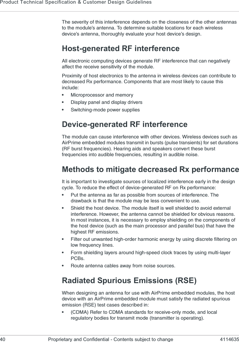 Product Technical Specification &amp; Customer Design Guidelines40 Proprietary and Confidential - Contents subject to change 41146358LIWIZIVMX]SJXLMWMRXIVJIVIRGIHITIRHWSRXLIGPSWIRIWWSJXLISXLIVERXIRREWXSXLIQSHYPIvWERXIRRE8SHIXIVQMRIWYMXEFPIPSGEXMSRWJSVIEGL[MVIPIWWHIZMGIvWERXIRREXLSVSYKLP]IZEPYEXI]SYVLSWXHIZMGIvWHIWMKRHost-generated RF interference%PPIPIGXVSRMGGSQTYXMRKHIZMGIWKIRIVEXI6*MRXIVJIVIRGIXLEXGERRIKEXMZIP]EJJIGXXLIVIGIMZIWIRWMXMZMX]SJXLIQSHYPI4VS\MQMX]SJLSWXIPIGXVSRMGWXSXLIERXIRREMR[MVIPIWWHIZMGIWGERGSRXVMFYXIXSHIGVIEWIH6\TIVJSVQERGI&apos;SQTSRIRXWXLEXEVIQSWXPMOIP]XSGEYWIXLMWMRGPYHIe1MGVSTVSGIWWSVERHQIQSV]e(MWTPE]TERIPERHHMWTPE]HVMZIVWe7[MXGLMRKQSHITS[IVWYTTPMIWDevice-generated RF interference8LIQSHYPIGERGEYWIMRXIVJIVIRGI[MXLSXLIVHIZMGIW;MVIPIWWHIZMGIWWYGLEW%MV4VMQIIQFIHHIHQSHYPIWXVERWQMXMRFYVWXWTYPWIXVERWMIRXWJSVWIXHYVEXMSRW6*FYVWXJVIUYIRGMIW,IEVMRKEMHWERHWTIEOIVWGSRZIVXXLIWIFYVWXJVIUYIRGMIWMRXSEYHMFPIJVIUYIRGMIWVIWYPXMRKMREYHMFPIRSMWIMethods to mitigate decreased Rx performance-XMWMQTSVXERXXSMRZIWXMKEXIWSYVGIWSJPSGEPM^IHMRXIVJIVIRGIIEVP]MRXLIHIWMKRG]GPI8SVIHYGIXLIIJJIGXSJHIZMGIKIRIVEXIH6*SR6\TIVJSVQERGIe4YXXLIERXIRREEWJEVEWTSWWMFPIJVSQWSYVGIWSJMRXIVJIVIRGI8LIHVE[FEGOMWXLEXXLIQSHYPIQE]FIPIWWGSRZIRMIRXXSYWIe7LMIPHXLILSWXHIZMGI8LIQSHYPIMXWIPJMW[IPPWLMIPHIHXSEZSMHI\XIVREPMRXIVJIVIRGI,S[IZIVXLIERXIRREGERRSXFIWLMIPHIHJSVSFZMSYWVIEWSRW-RQSWXMRWXERGIWMXMWRIGIWWEV]XSIQTPS]WLMIPHMRKSRXLIGSQTSRIRXWSJXLILSWXHIZMGIWYGLEWXLIQEMRTVSGIWWSVERHTEVEPPIPFYWXLEXLEZIXLILMKLIWX6*IQMWWMSRWe*MPXIVSYXYR[ERXIHLMKLSVHIVLEVQSRMGIRIVK]F]YWMRKHMWGVIXIJMPXIVMRKSRPS[JVIUYIRG]PMRIWe*SVQWLMIPHMRKPE]IVWEVSYRHLMKLWTIIHGPSGOXVEGIWF]YWMRKQYPXMPE]IV4&apos;&amp;We6SYXIERXIRREGEFPIWE[E]JVSQRSMWIWSYVGIWRadiated Spurious Emissions (RSE);LIRHIWMKRMRKERERXIRREJSVYWI[MXL%MV4VMQIIQFIHHIHQSHYPIWXLILSWXHIZMGI[MXLER%MV4VMQIIQFIHHIHQSHYPIQYWXWEXMWJ]XLIVEHMEXIHWTYVMSYWIQMWWMSR67)XIWXGEWIWHIWGVMFIHMRe&apos;(1%6IJIVXS&apos;(1%WXERHEVHWJSVVIGIMZISRP]QSHIERHPSGEPVIKYPEXSV]FSHMIWJSVXVERWQMXQSHIXVERWQMXXIVMWSTIVEXMRK