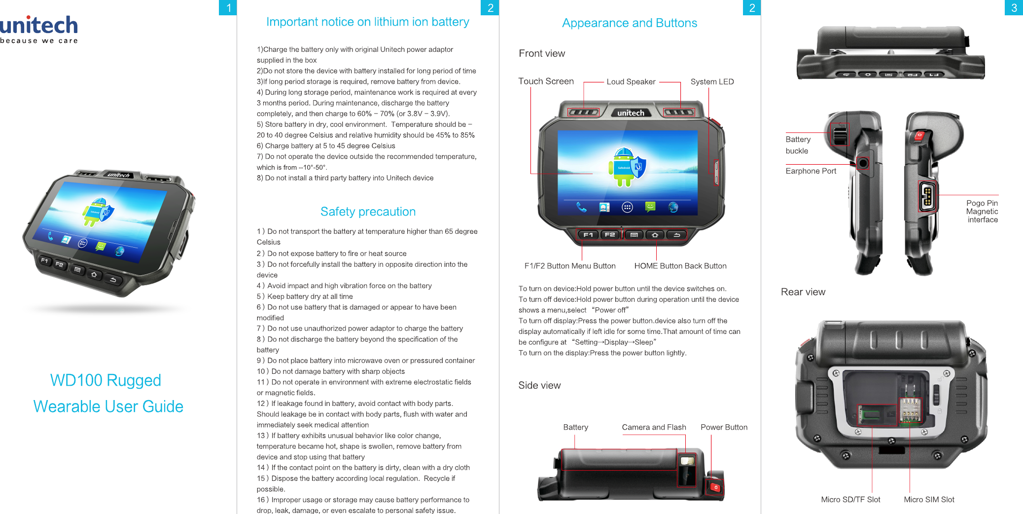 Page 1 of Unitech Electronics WD100BTNL Wearable Data Terminal User Manual