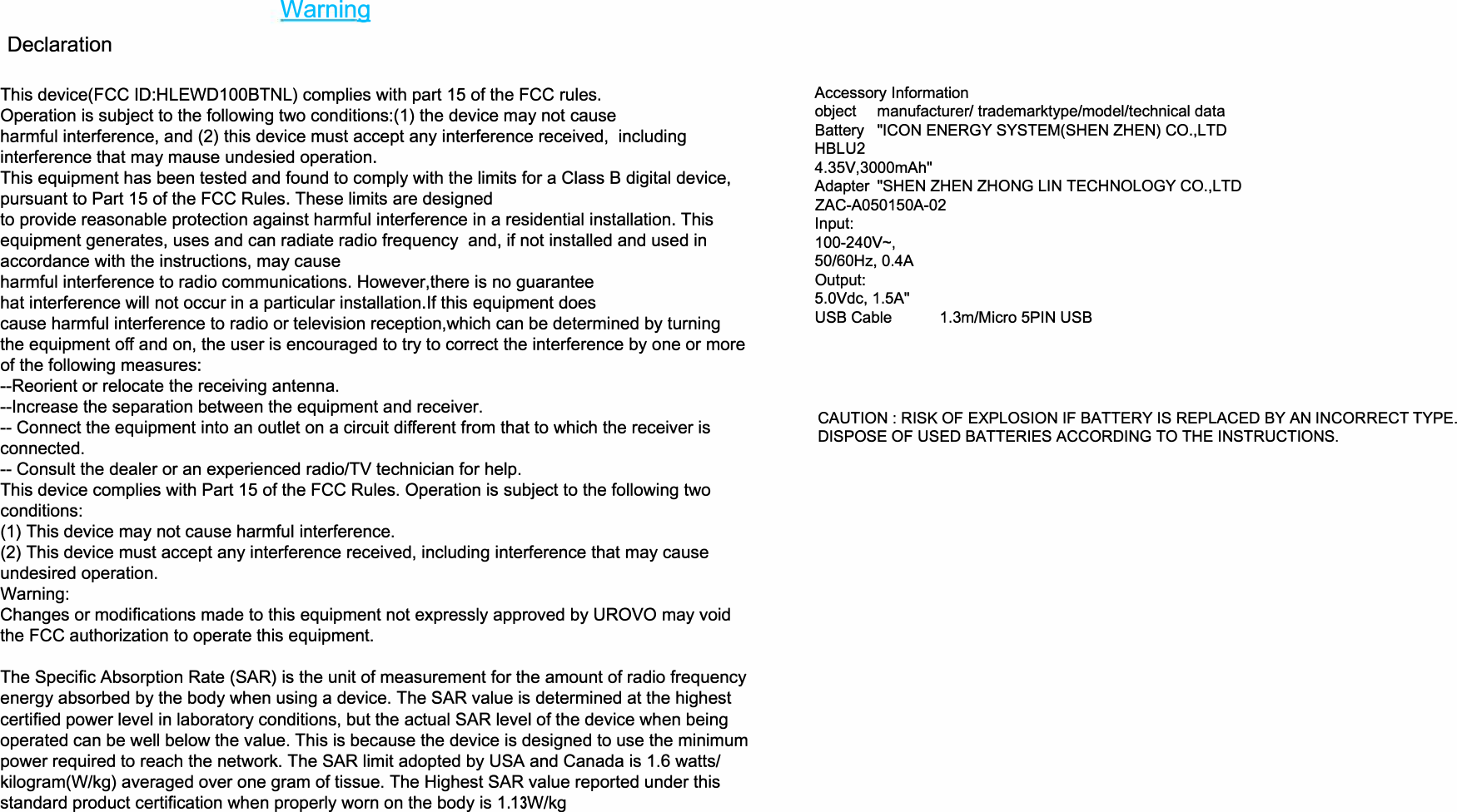 Page 3 of Unitech Electronics WD100BTNL Wearable Data Terminal User Manual