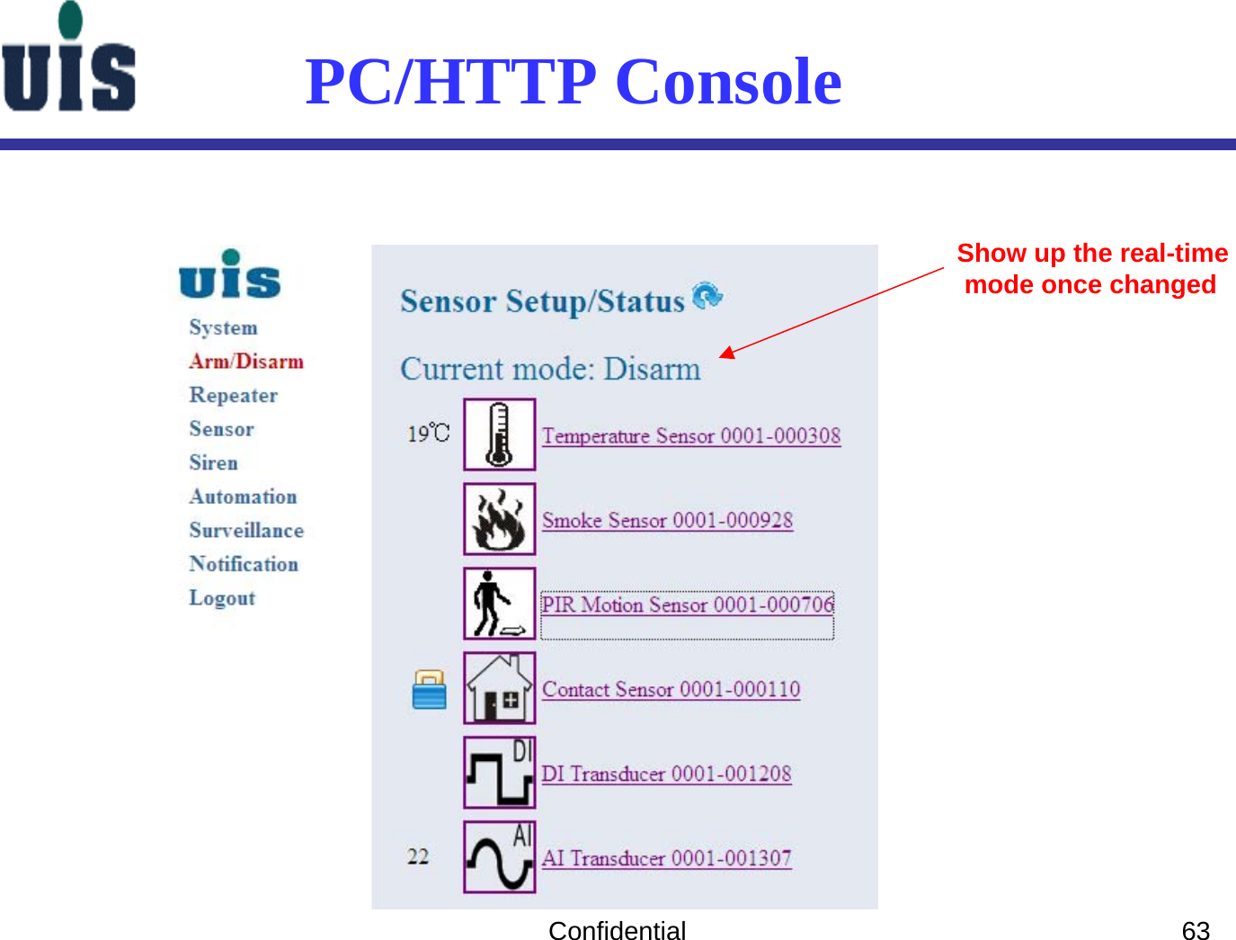 Confidential 63PC/HTTP ConsoleShow up the real-timemode once changed