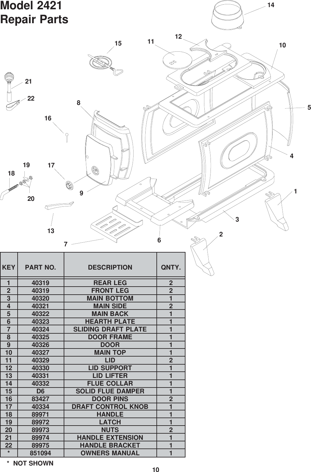 Page 10 of 12 - United-States-Stove United-States-Stove-Logwood-2421-Users-Manual- 2421 Manual  United-states-stove-logwood-2421-users-manual