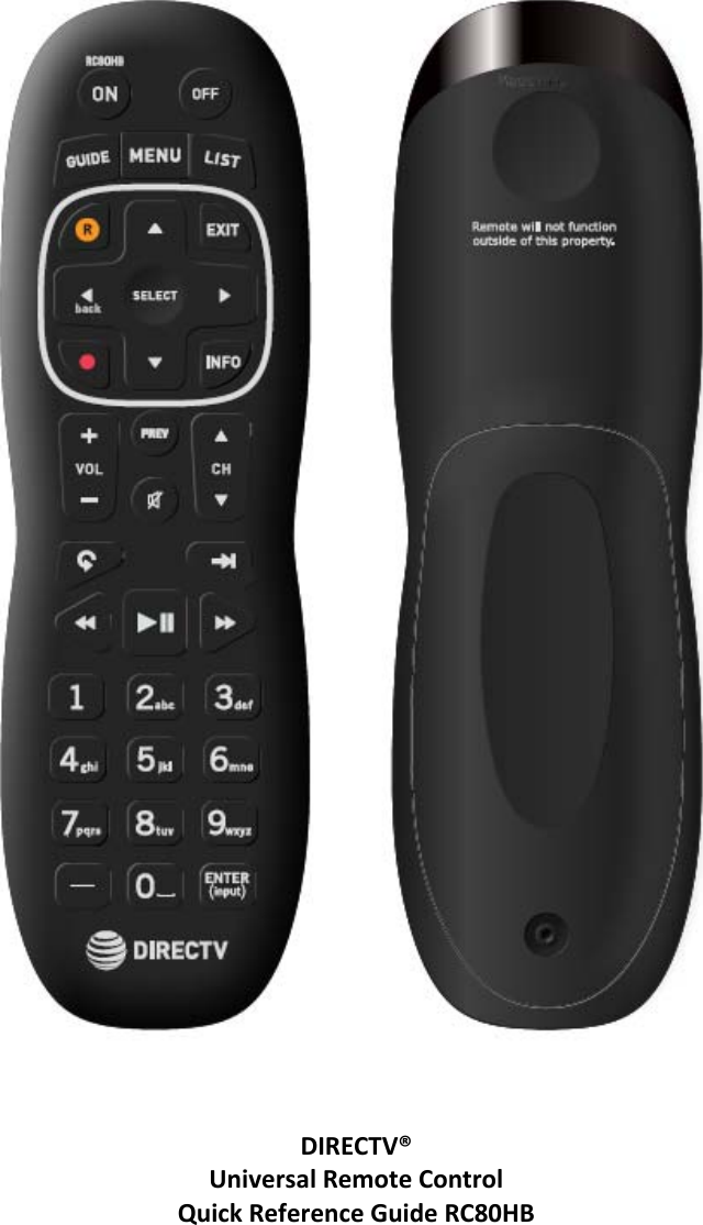 Universal Electronics 3018 Directv Rc80hb Cleanable Hospitality Remote 2015 User Manual