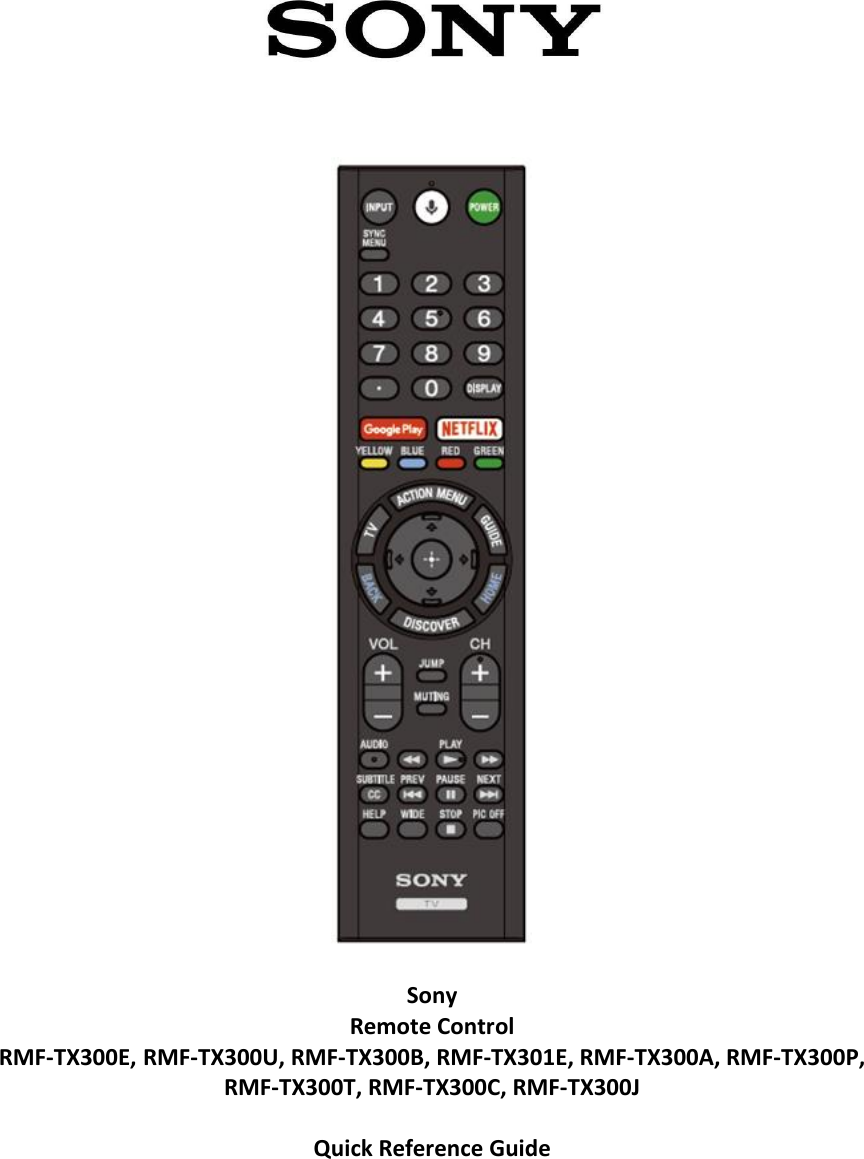 Universal Electronics TX300U Sony TV BLE Voice Remote User Manual