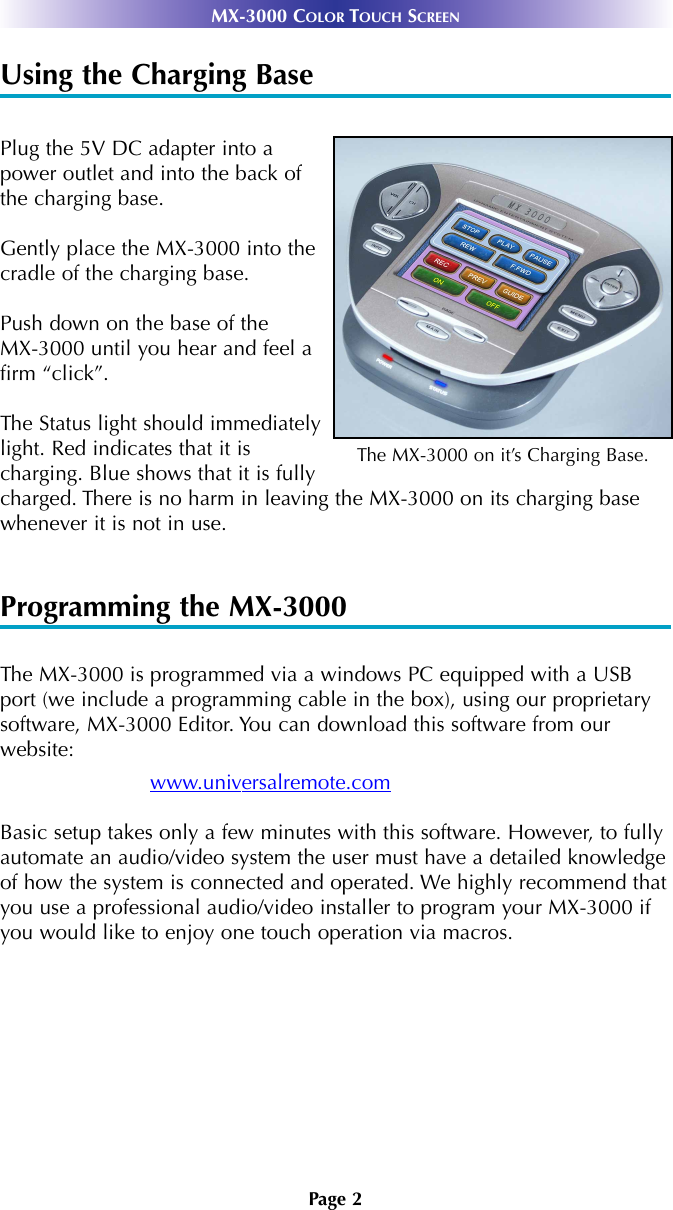Page 5 of 12 - Universal-Remote-Control Univeral-Remote-Mx-3000-Owners-Manual MX3000 Owners Manual