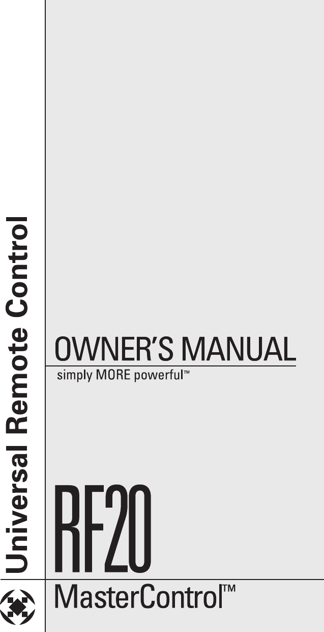 Universal Remote Control Univeral Urc Rf20 Owners Manual OCE 0046B