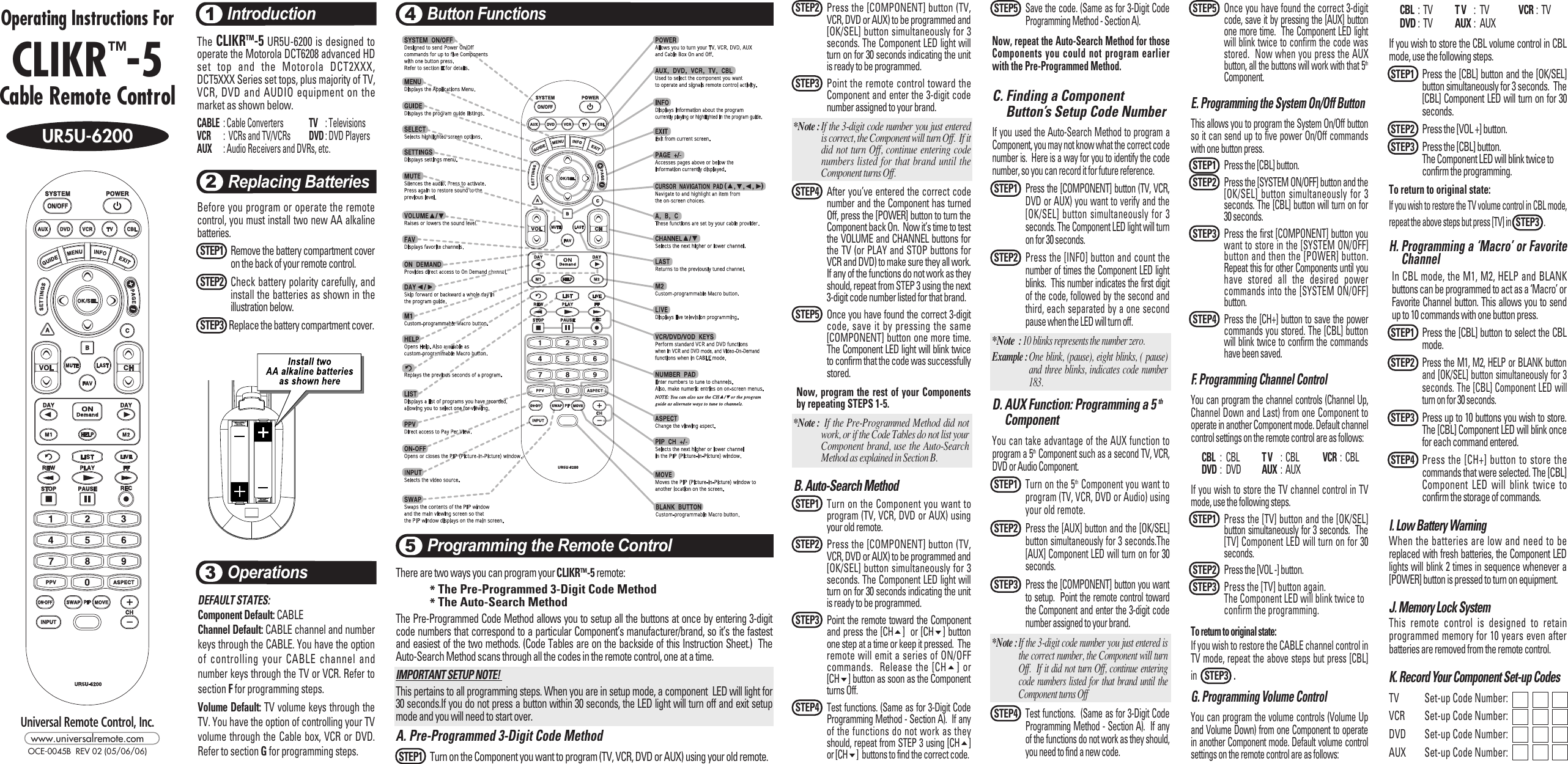 Page 1 of 2 - Universal-Remote-Control Universal-Remote-Control-Clikr-5-Users-Manual- OCE-0045B_UR5U-6200_55*220 Universal-remote-control-clikr-5-users-manual