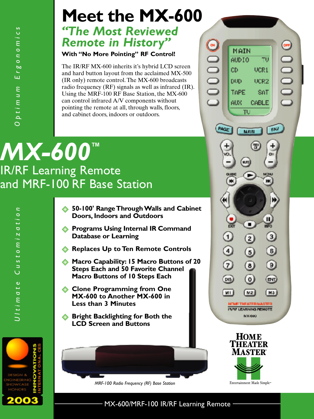 Page 1 of 2 - Universal-Remote-Control Universal-Remote-Control-Mx600-Product-Literature-  Universal-remote-control-mx600-product-literature