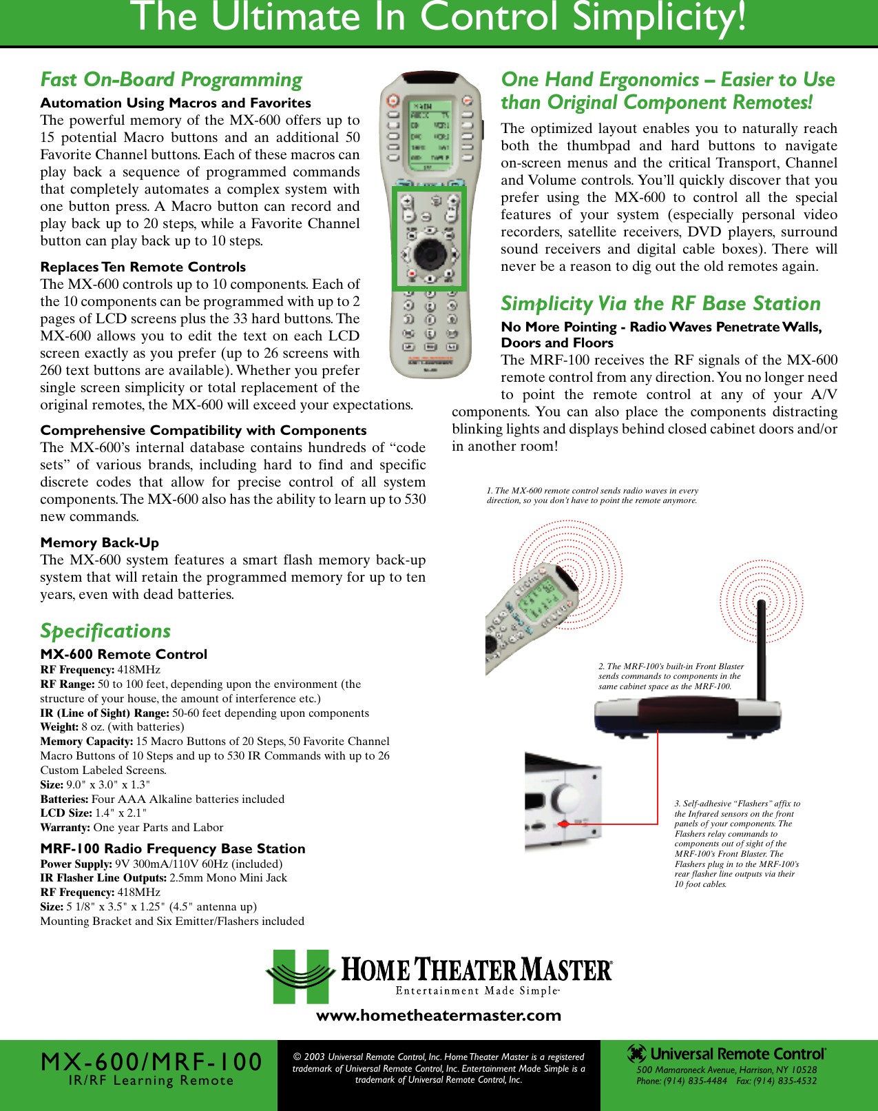 Page 2 of 2 - Universal-Remote-Control Universal-Remote-Control-Mx600-Product-Literature-  Universal-remote-control-mx600-product-literature