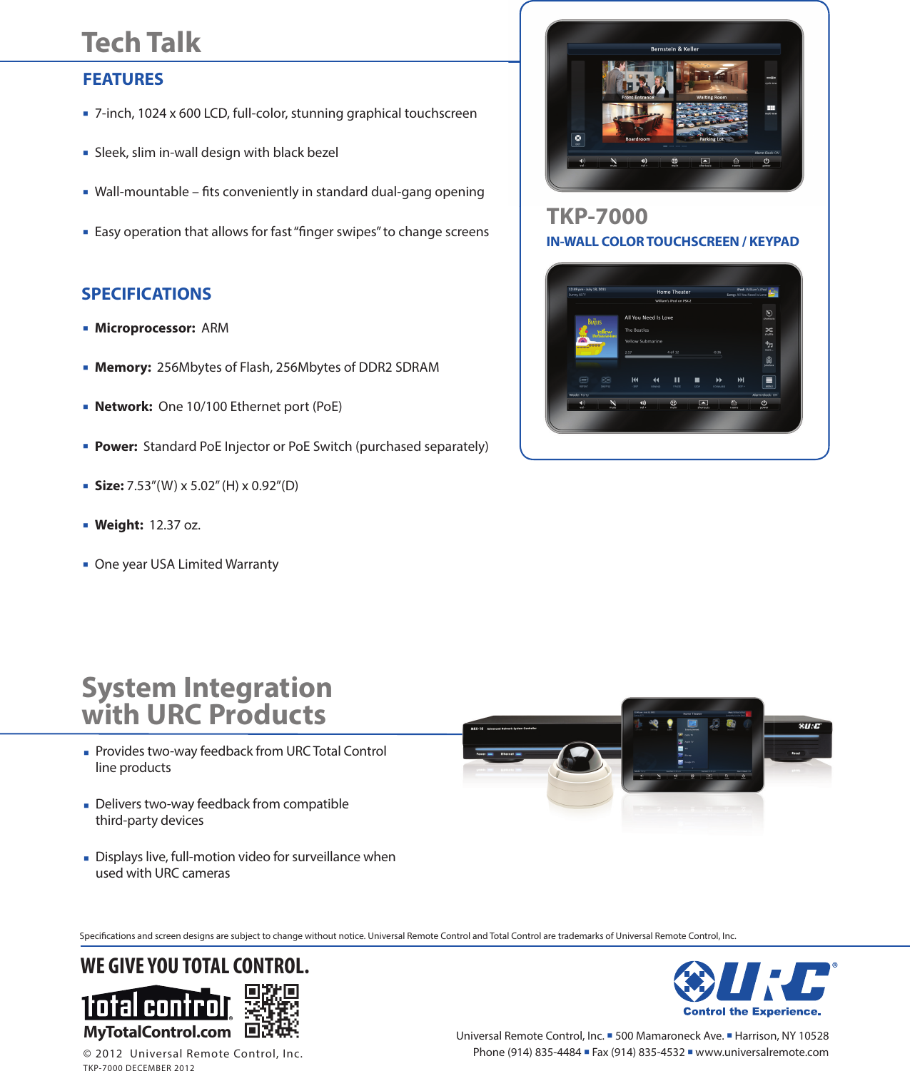 Page 2 of 2 - Universal-Remote-Control Universal-Remote-Control-Tkp-7000-Residential-Cut-Sheet-  Universal-remote-control-tkp-7000-residential-cut-sheet