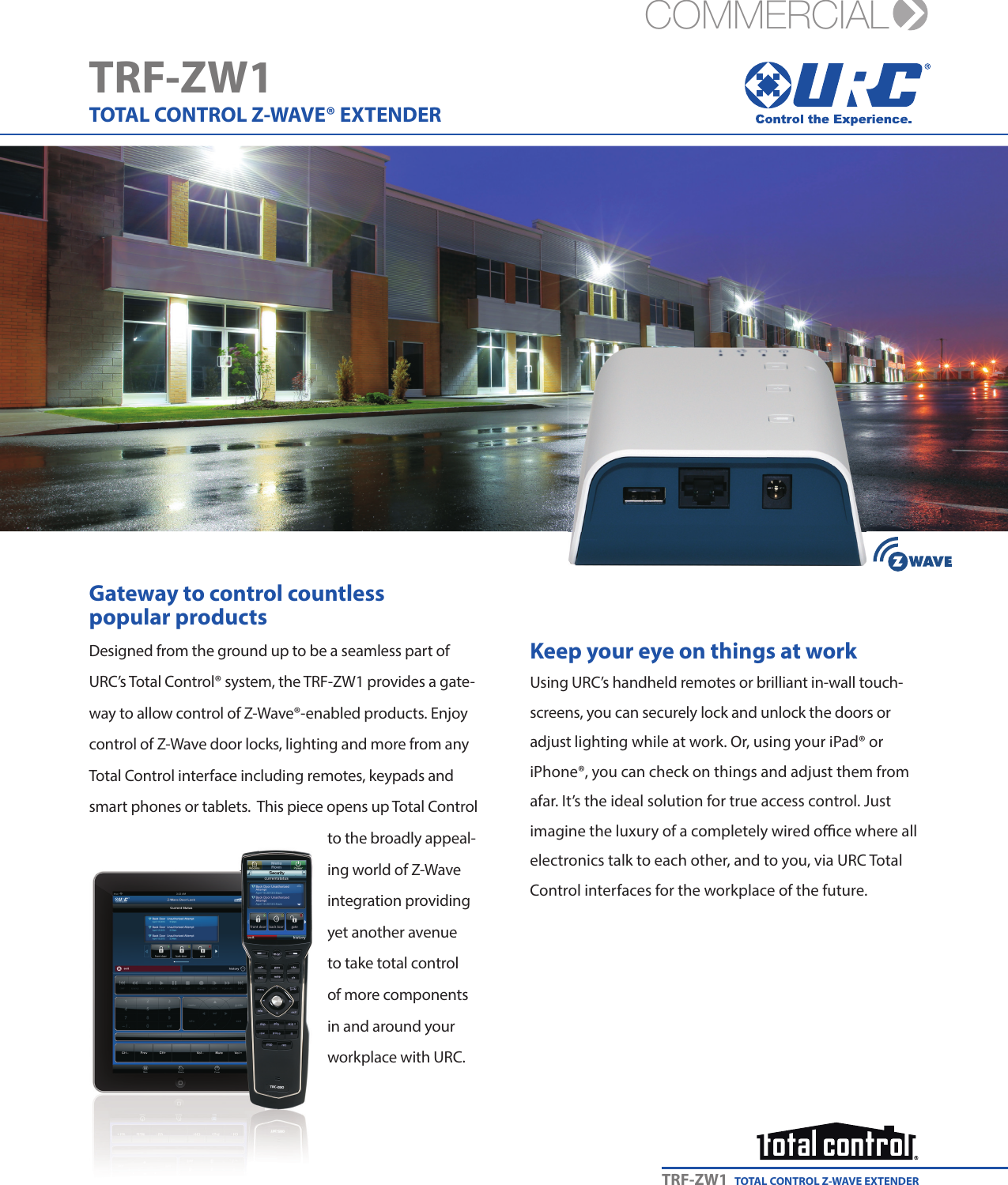 Page 1 of 2 - Universal-Remote-Control Universal-Remote-Control-Trf-Zw1-Commercial-Cut-Sheet- TRF-ZW1_Cutsheet_Commercial Revised 06-19-2014  Universal-remote-control-trf-zw1-commercial-cut-sheet