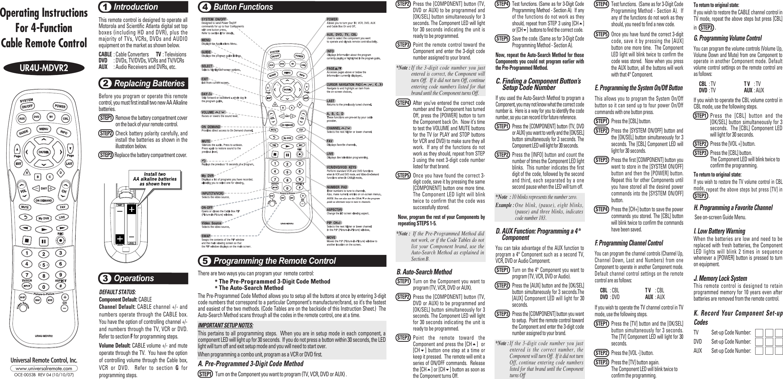 Page 1 of 2 - Universal-Remote-Control Universal-Remote-Control-Ur4U-Mdvr2-Users-Manual- OCE-0053B_UR4U-MDVR2_REV04  Universal-remote-control-ur4u-mdvr2-users-manual