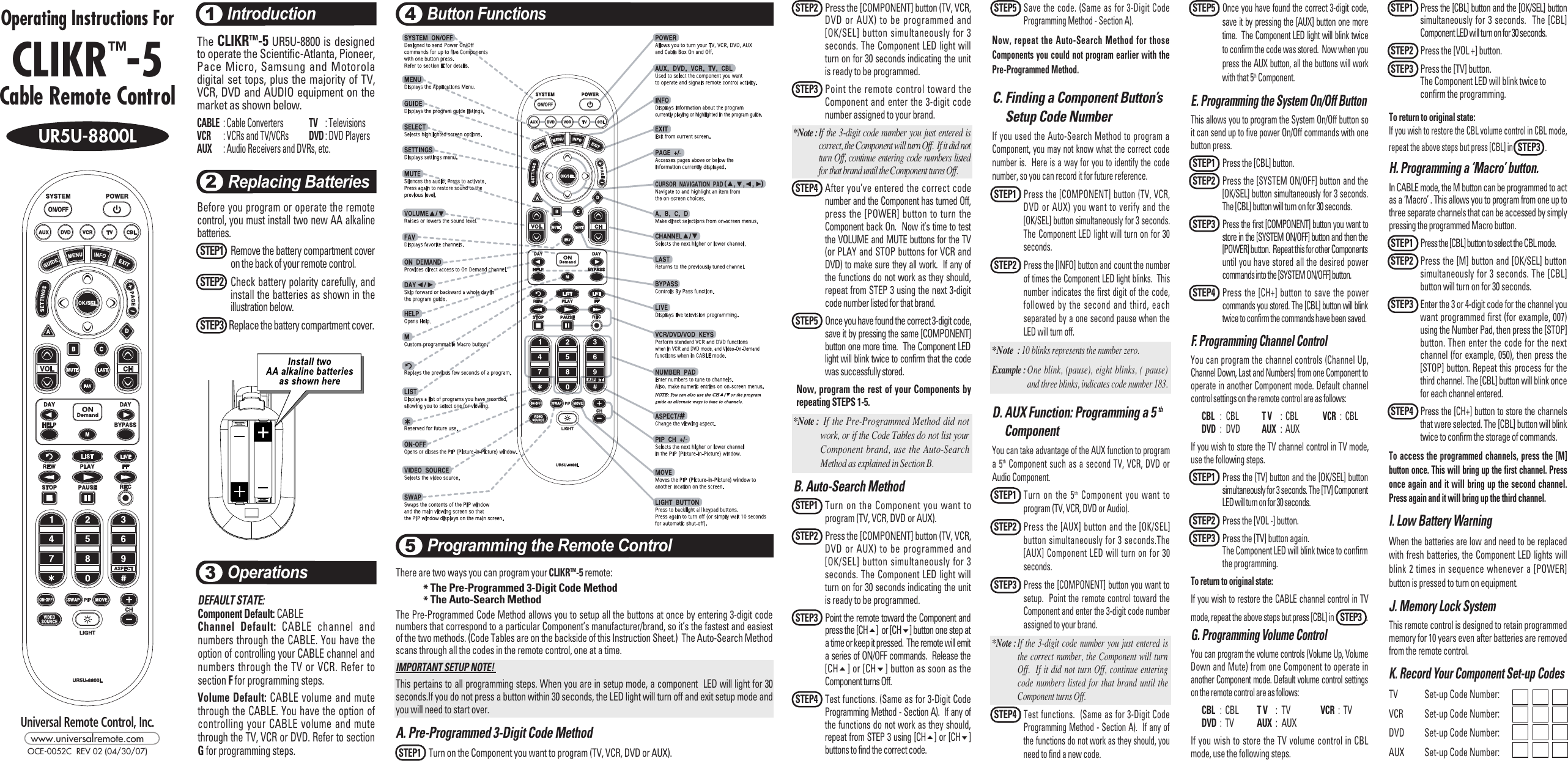 Page 1 of 2 - Universal-Remote-Control Universal-Remote-Control-Ur5U-8800L-Users-Manual- OCE-0052C_Rev02_55*220  Universal-remote-control-ur5u-8800l-users-manual