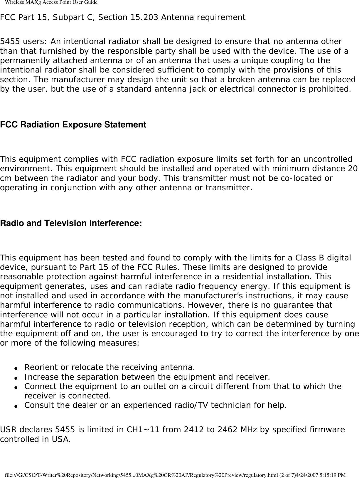 Page 12 of Universal Scientific RTGBR03 U.S. ROBOTICS MAXg WIRELESS ROUTER User Manual Wireless MAXg Access Point User Guide