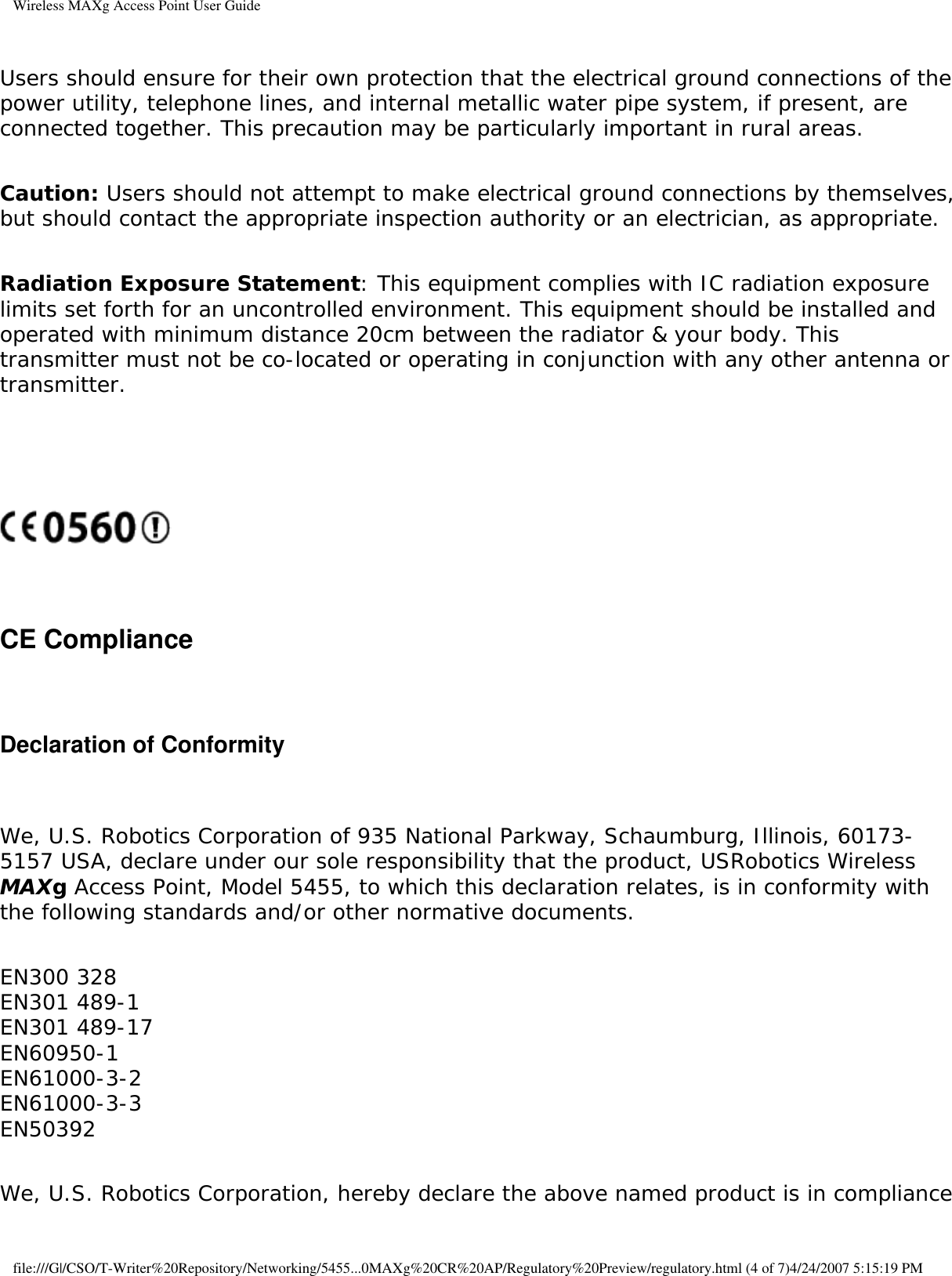 Page 14 of Universal Scientific RTGBR03 U.S. ROBOTICS MAXg WIRELESS ROUTER User Manual Wireless MAXg Access Point User Guide