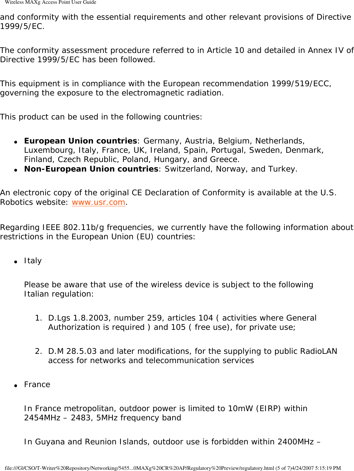 Page 15 of Universal Scientific RTGBR03 U.S. ROBOTICS MAXg WIRELESS ROUTER User Manual Wireless MAXg Access Point User Guide