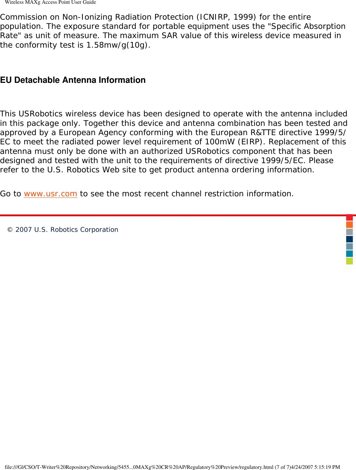 Page 17 of Universal Scientific RTGBR03 U.S. ROBOTICS MAXg WIRELESS ROUTER User Manual Wireless MAXg Access Point User Guide