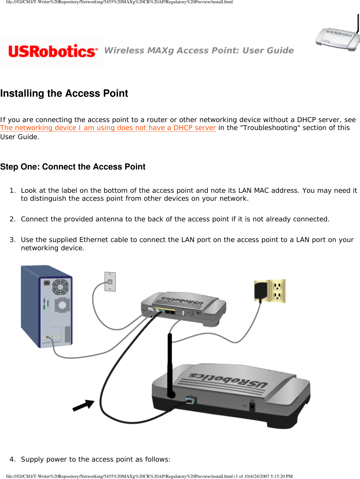 Page 20 of Universal Scientific RTGBR03 U.S. ROBOTICS MAXg WIRELESS ROUTER User Manual Wireless MAXg Access Point User Guide