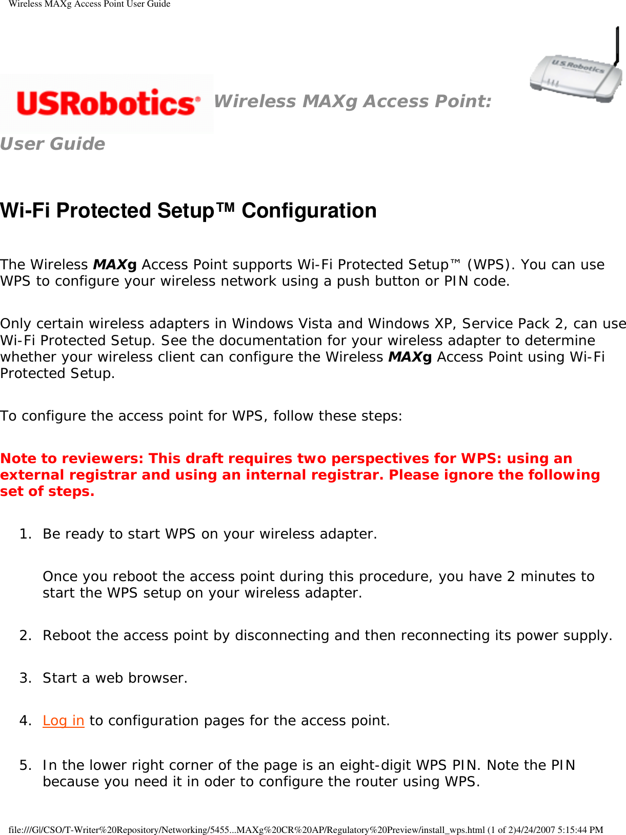 Page 30 of Universal Scientific RTGBR03 U.S. ROBOTICS MAXg WIRELESS ROUTER User Manual Wireless MAXg Access Point User Guide