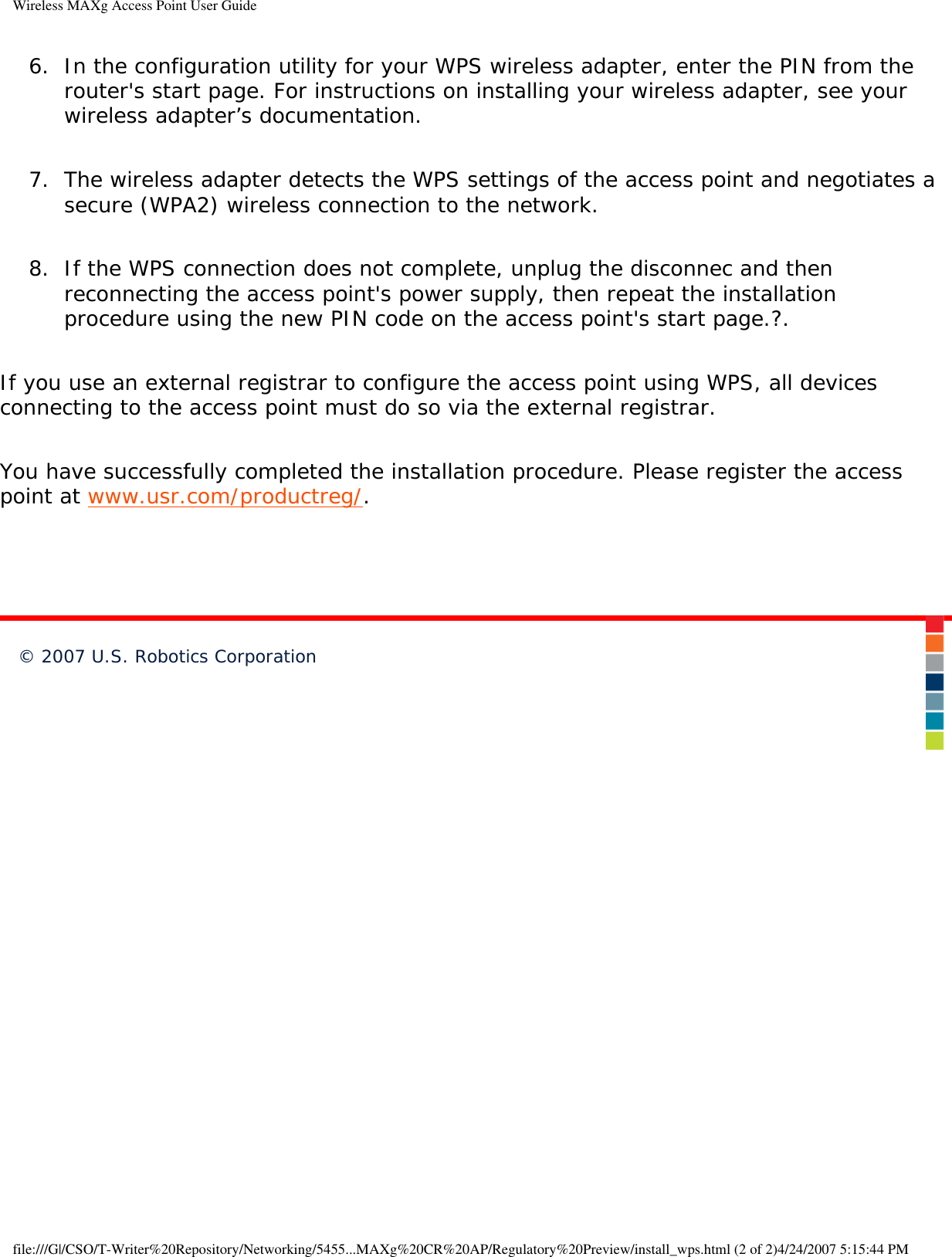 Page 31 of Universal Scientific RTGBR03 U.S. ROBOTICS MAXg WIRELESS ROUTER User Manual Wireless MAXg Access Point User Guide