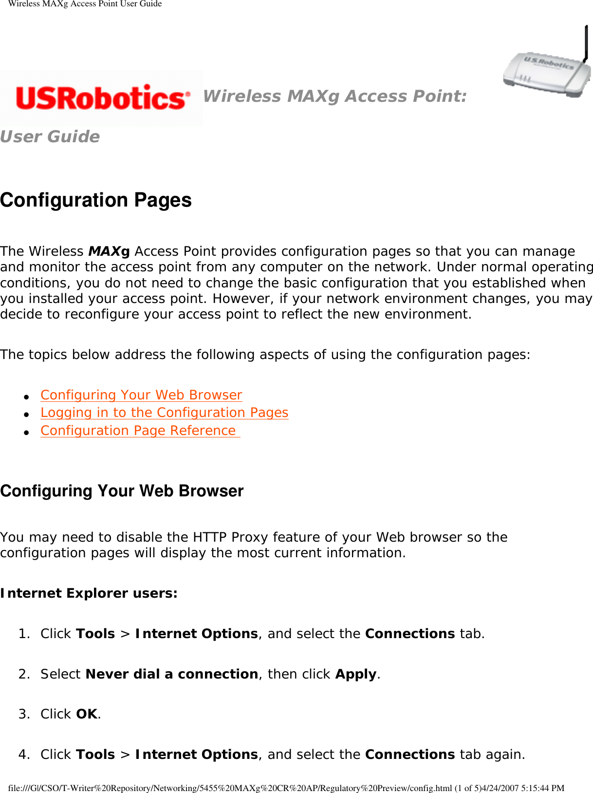 Page 33 of Universal Scientific RTGBR03 U.S. ROBOTICS MAXg WIRELESS ROUTER User Manual Wireless MAXg Access Point User Guide