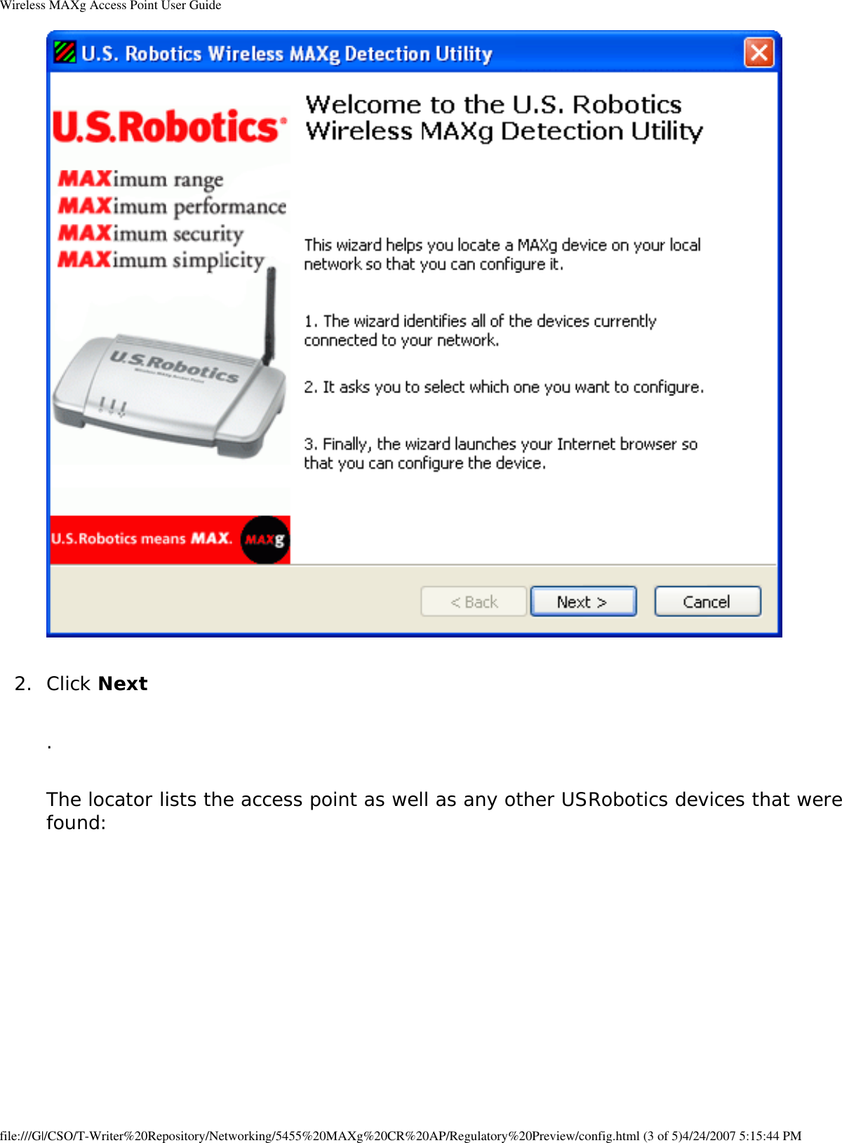 Page 35 of Universal Scientific RTGBR03 U.S. ROBOTICS MAXg WIRELESS ROUTER User Manual Wireless MAXg Access Point User Guide