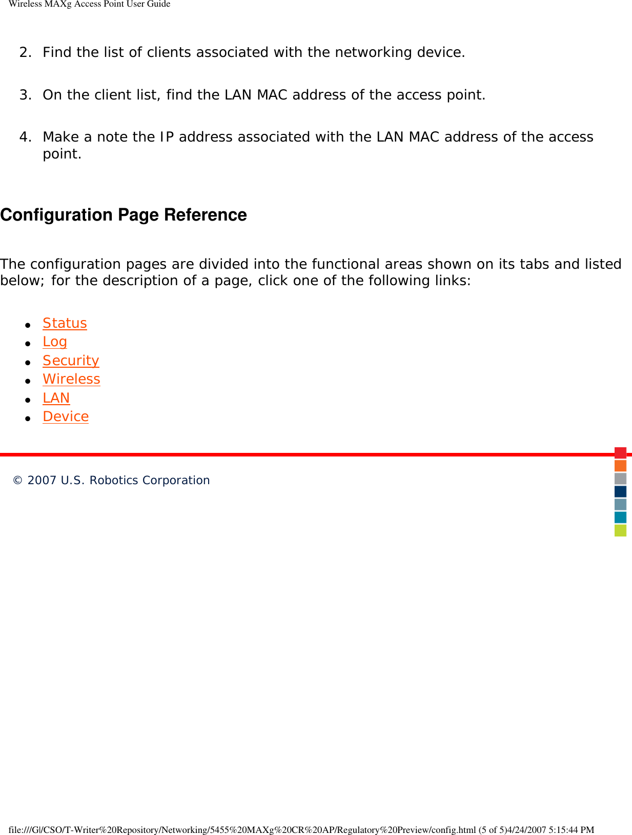 Page 37 of Universal Scientific RTGBR03 U.S. ROBOTICS MAXg WIRELESS ROUTER User Manual Wireless MAXg Access Point User Guide