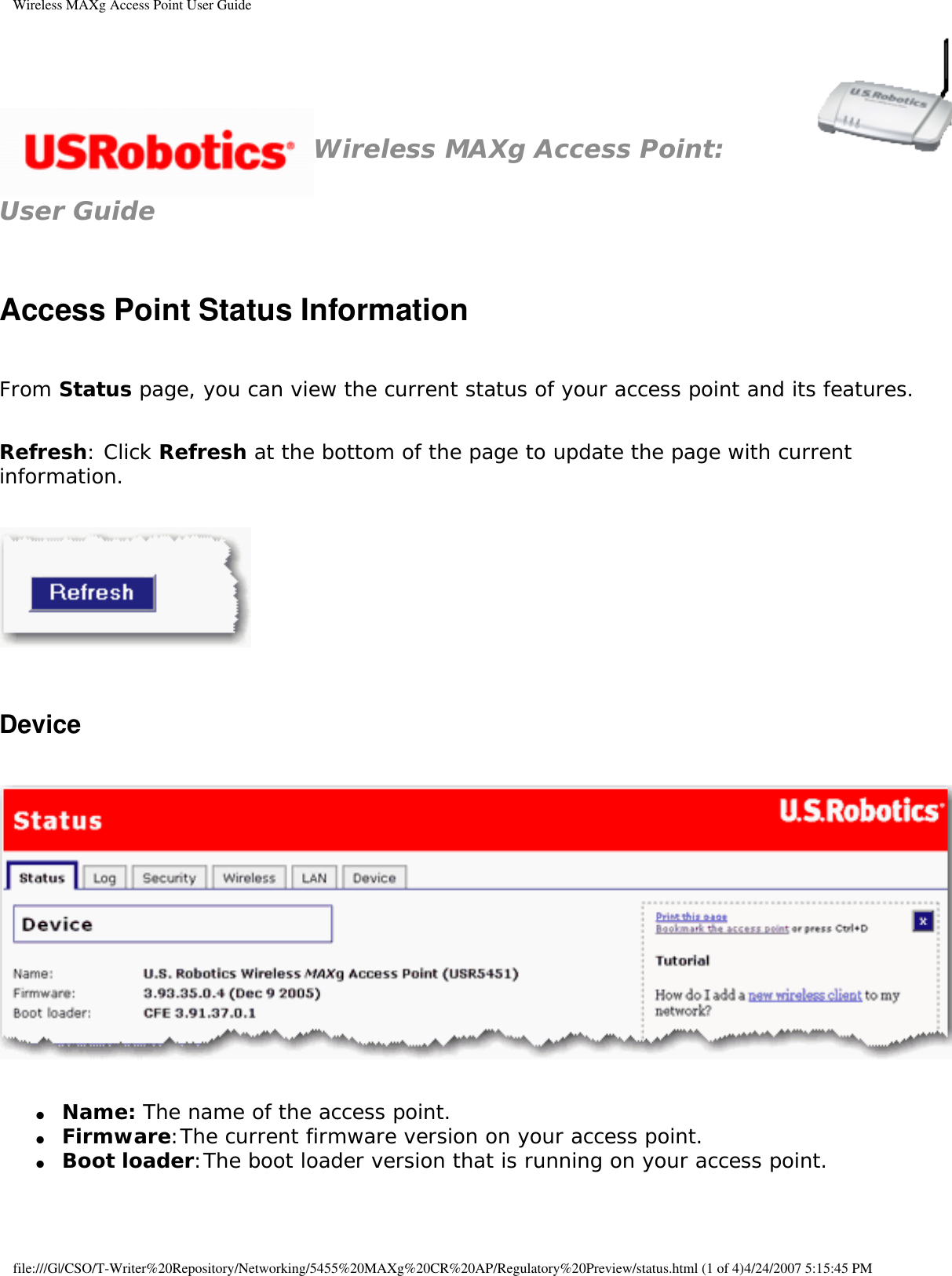 Page 38 of Universal Scientific RTGBR03 U.S. ROBOTICS MAXg WIRELESS ROUTER User Manual Wireless MAXg Access Point User Guide