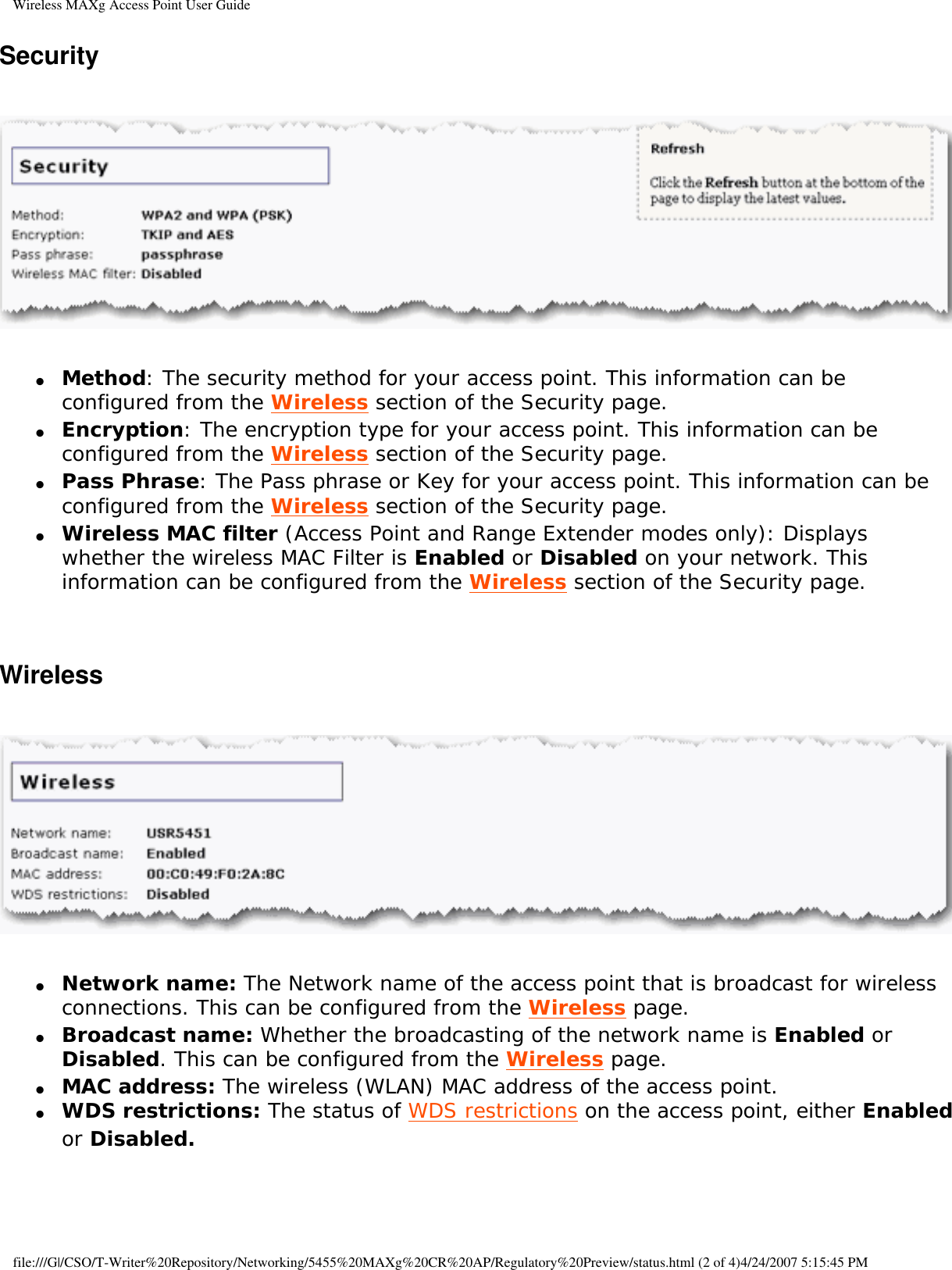 Page 39 of Universal Scientific RTGBR03 U.S. ROBOTICS MAXg WIRELESS ROUTER User Manual Wireless MAXg Access Point User Guide