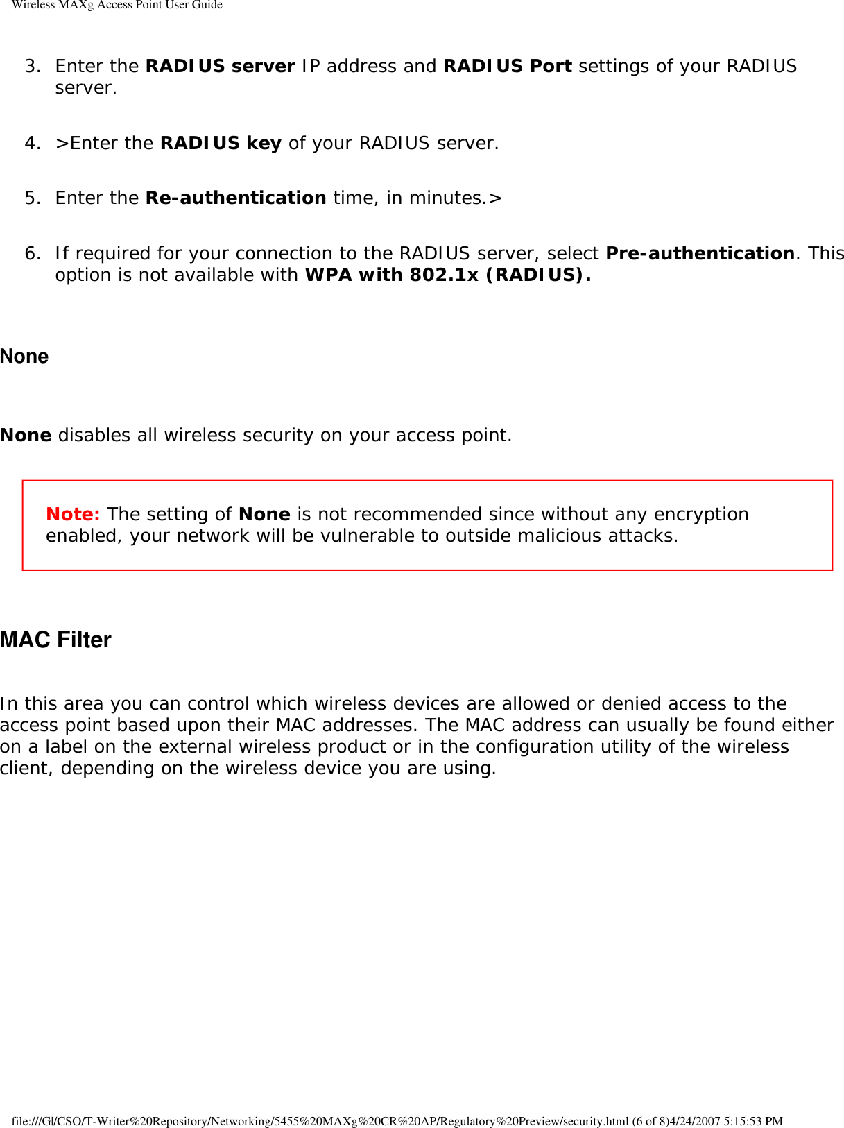 Page 48 of Universal Scientific RTGBR03 U.S. ROBOTICS MAXg WIRELESS ROUTER User Manual Wireless MAXg Access Point User Guide