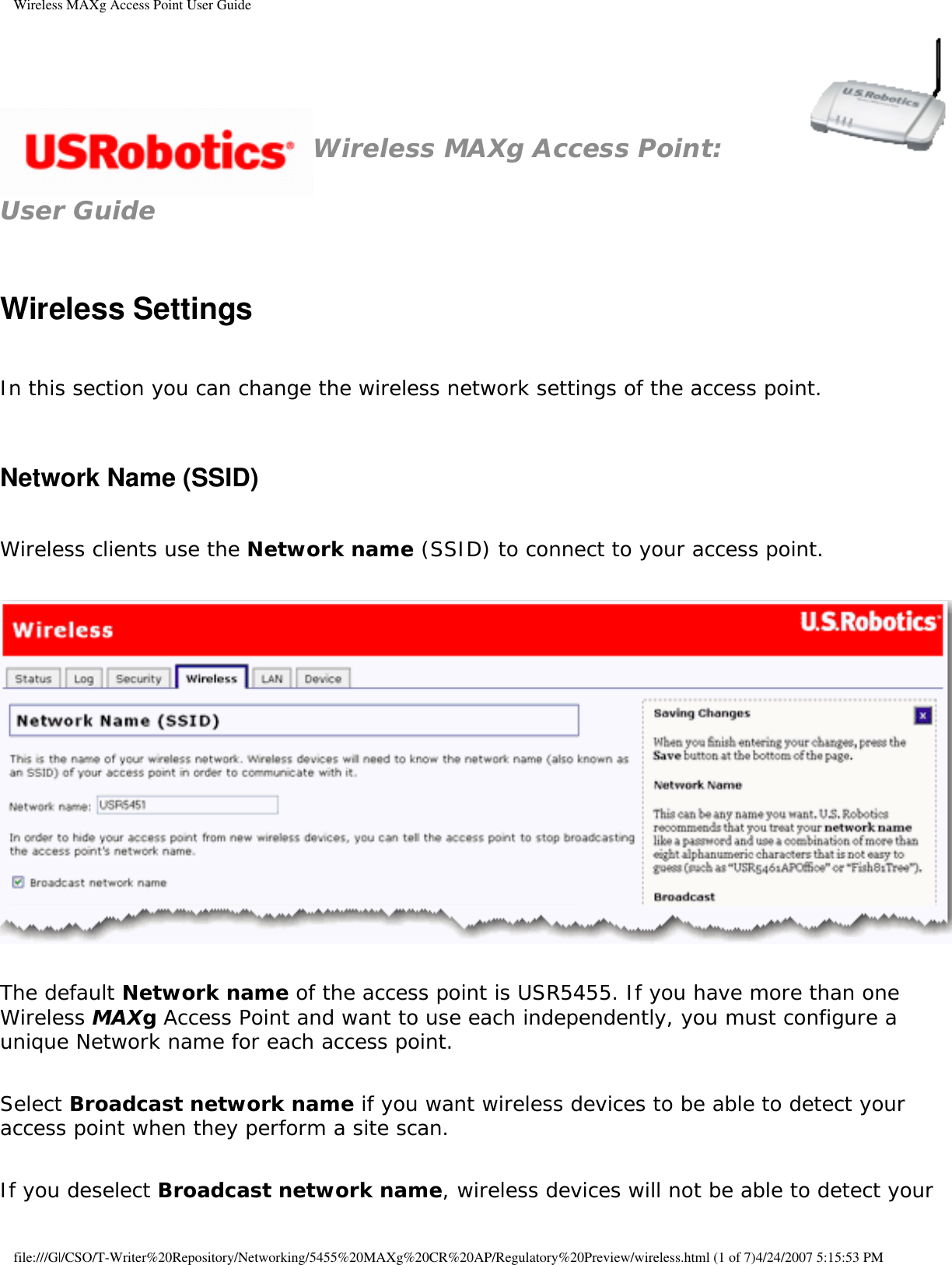 Page 51 of Universal Scientific RTGBR03 U.S. ROBOTICS MAXg WIRELESS ROUTER User Manual Wireless MAXg Access Point User Guide