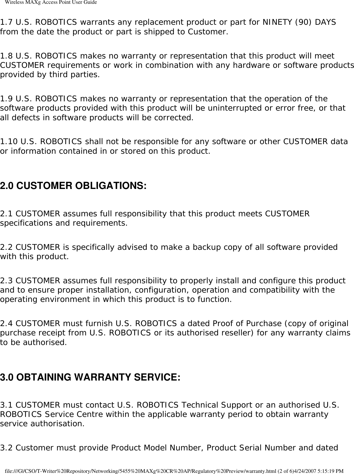 Page 6 of Universal Scientific RTGBR03 U.S. ROBOTICS MAXg WIRELESS ROUTER User Manual Wireless MAXg Access Point User Guide