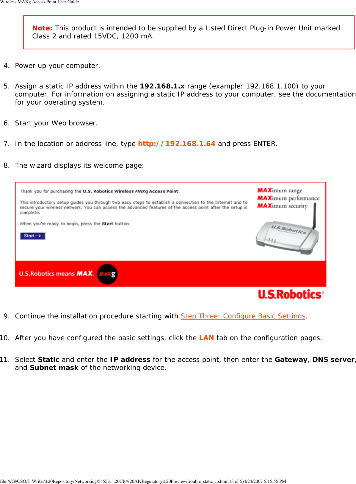 Page 69 of Universal Scientific RTGBR03 U.S. ROBOTICS MAXg WIRELESS ROUTER User Manual Wireless MAXg Access Point User Guide