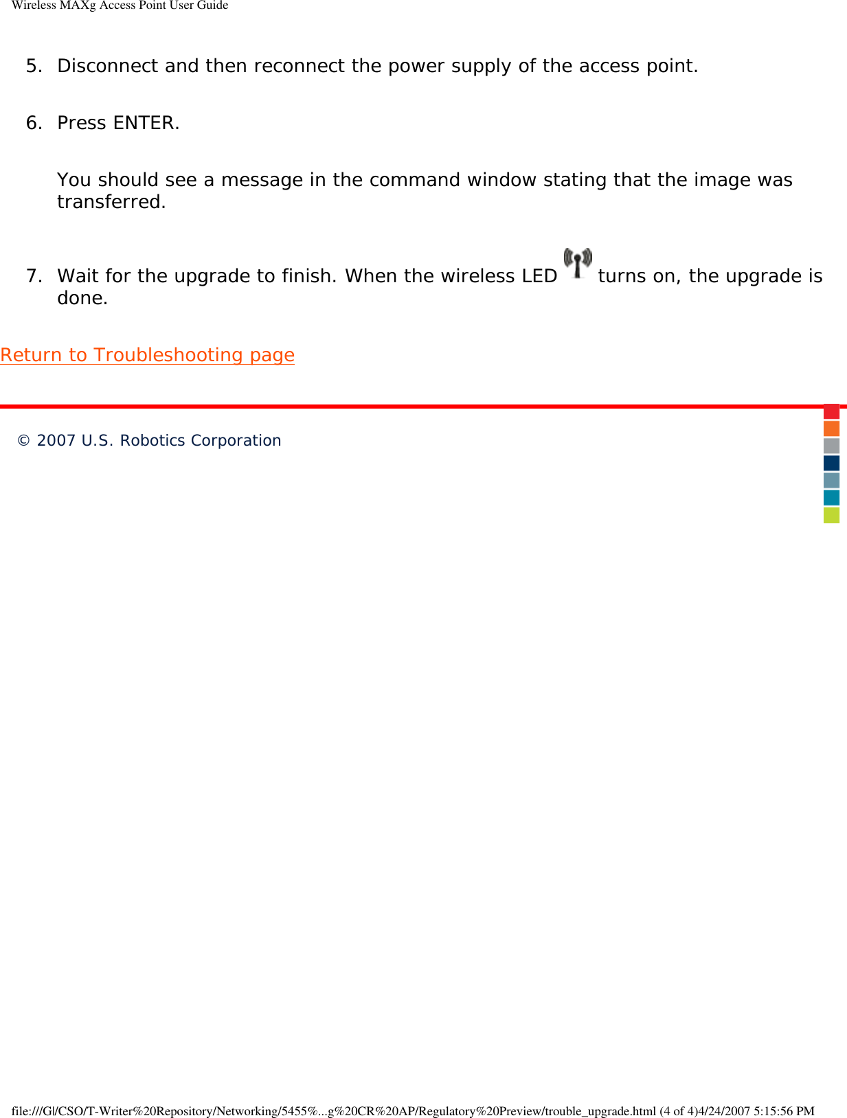 Page 81 of Universal Scientific RTGBR03 U.S. ROBOTICS MAXg WIRELESS ROUTER User Manual Wireless MAXg Access Point User Guide