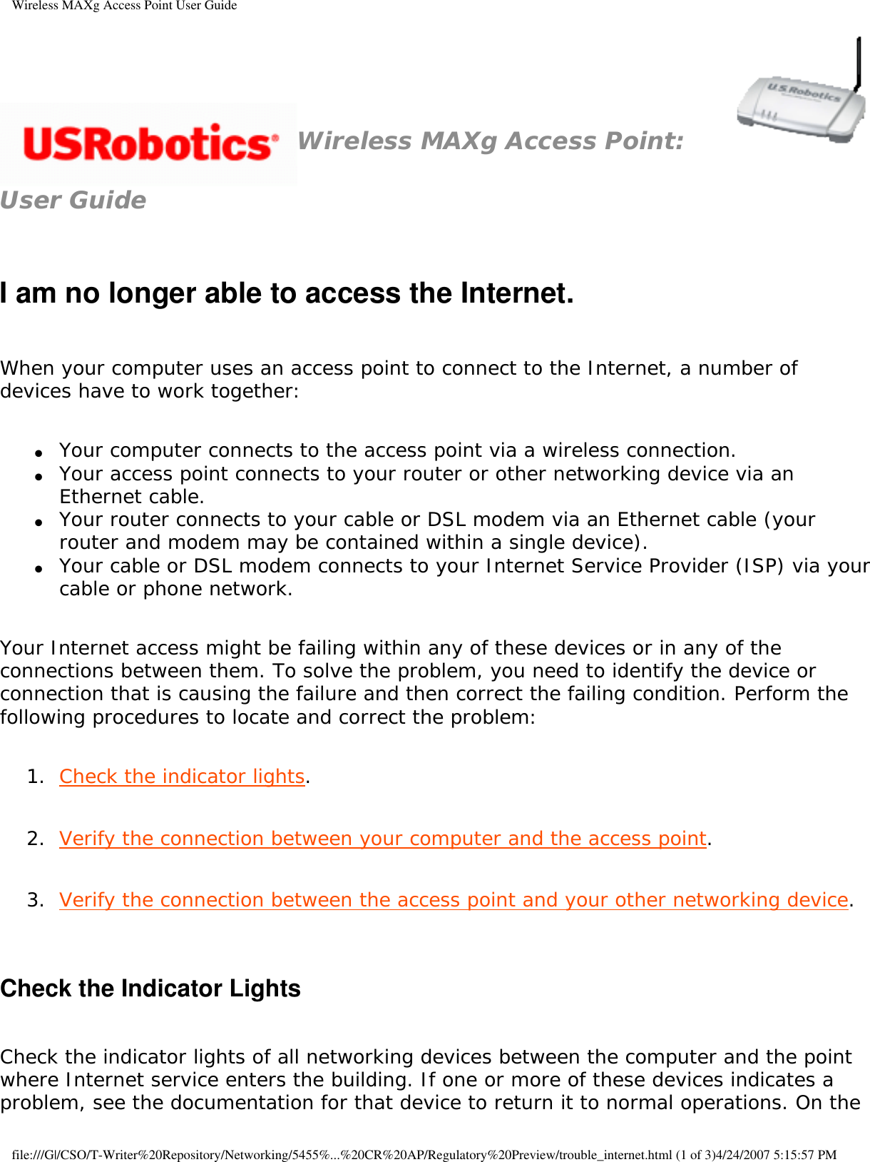 Page 86 of Universal Scientific RTGBR03 U.S. ROBOTICS MAXg WIRELESS ROUTER User Manual Wireless MAXg Access Point User Guide