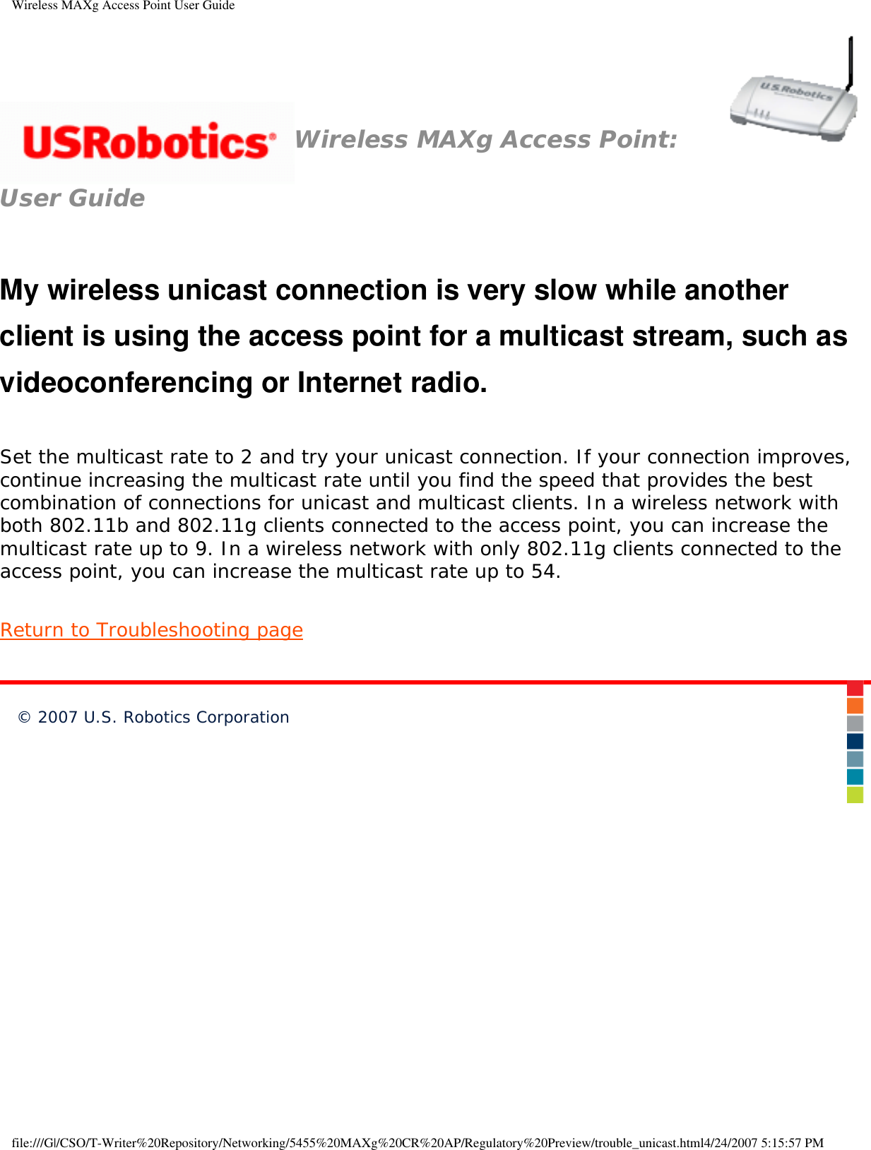 Page 90 of Universal Scientific RTGBR03 U.S. ROBOTICS MAXg WIRELESS ROUTER User Manual Wireless MAXg Access Point User Guide