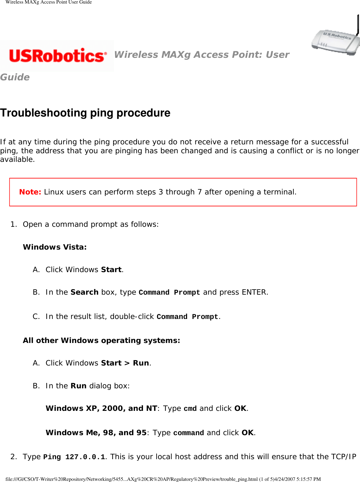 Page 92 of Universal Scientific RTGBR03 U.S. ROBOTICS MAXg WIRELESS ROUTER User Manual Wireless MAXg Access Point User Guide