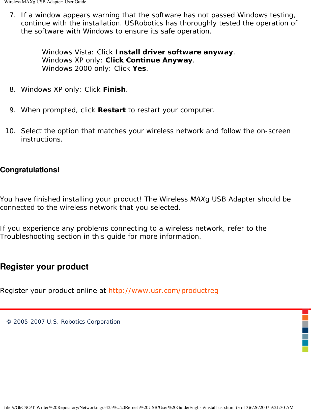 Page 23 of Universal Scientific USGBR02 USROBOTICS WIRELESS MAXg USB ADAPTER User Manual Wireless MAXg USB Adapter  User Guide