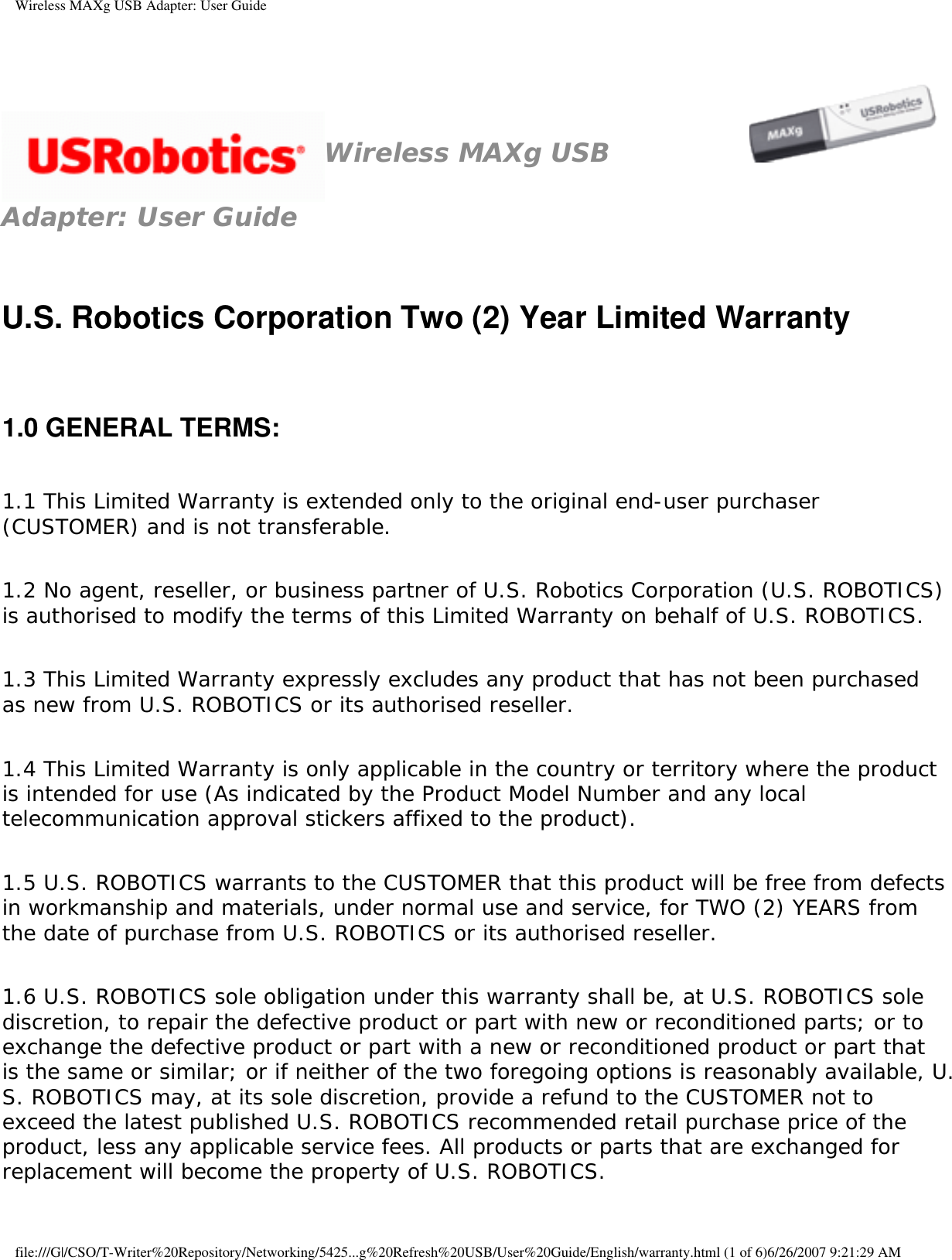 Page 5 of Universal Scientific USGBR02 USROBOTICS WIRELESS MAXg USB ADAPTER User Manual Wireless MAXg USB Adapter  User Guide