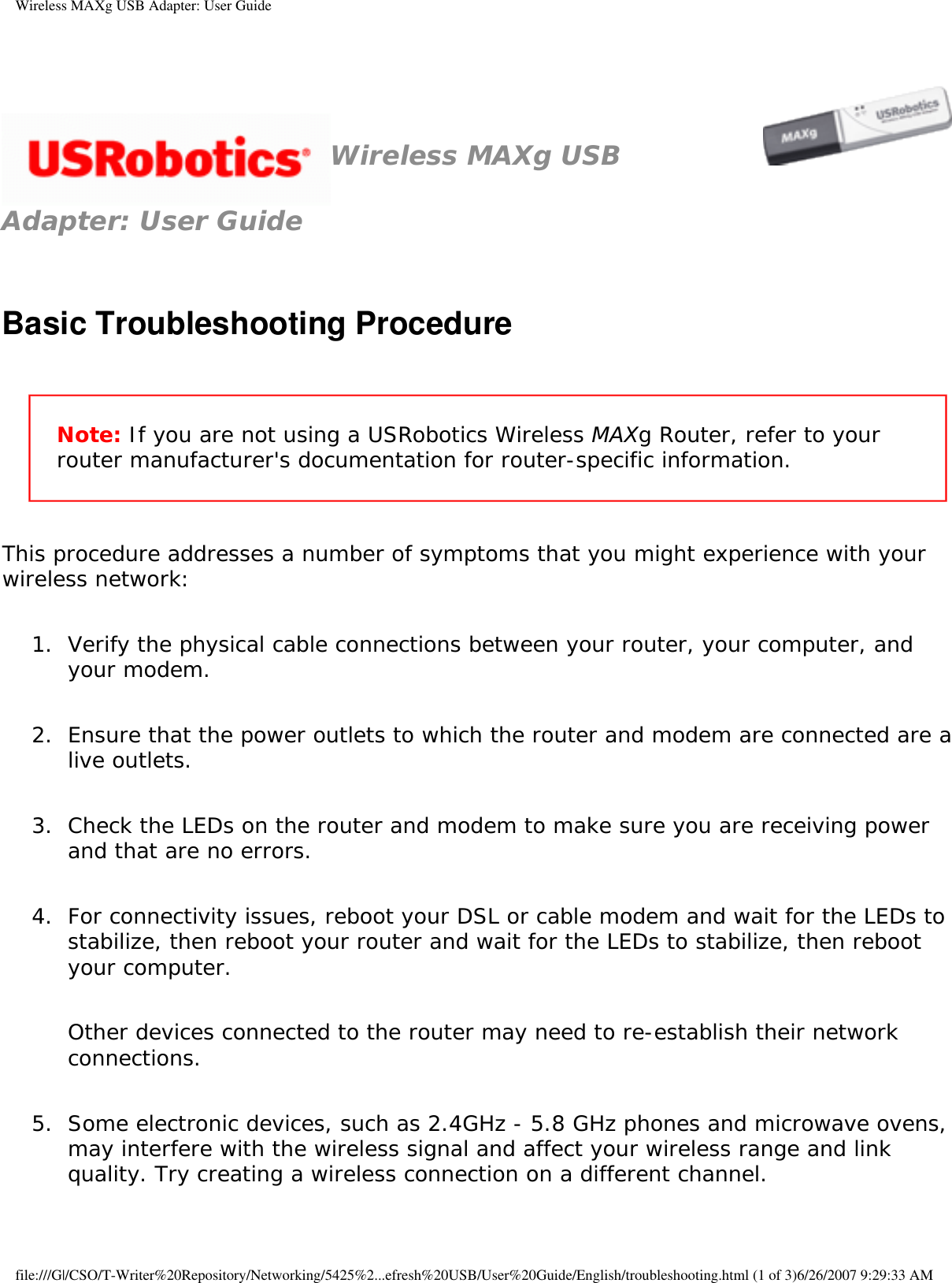 Page 62 of Universal Scientific USGBR02 USROBOTICS WIRELESS MAXg USB ADAPTER User Manual Wireless MAXg USB Adapter  User Guide