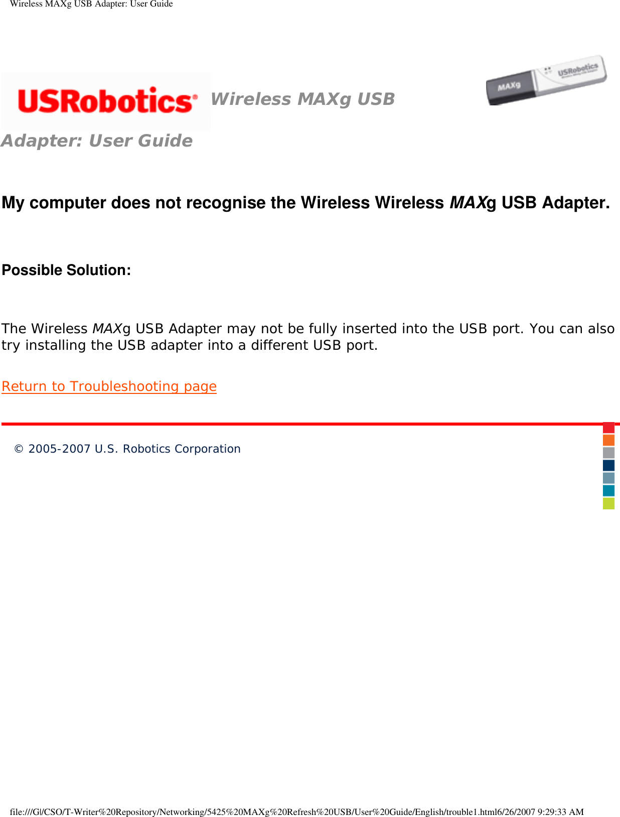 Page 65 of Universal Scientific USGBR02 USROBOTICS WIRELESS MAXg USB ADAPTER User Manual Wireless MAXg USB Adapter  User Guide