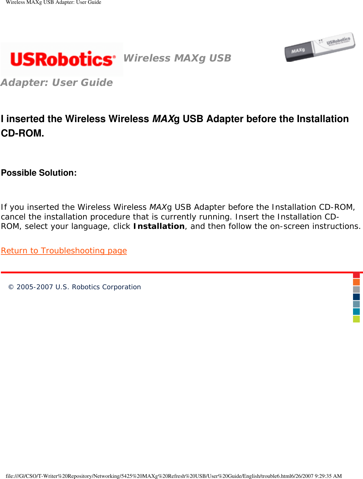 Page 77 of Universal Scientific USGBR02 USROBOTICS WIRELESS MAXg USB ADAPTER User Manual Wireless MAXg USB Adapter  User Guide