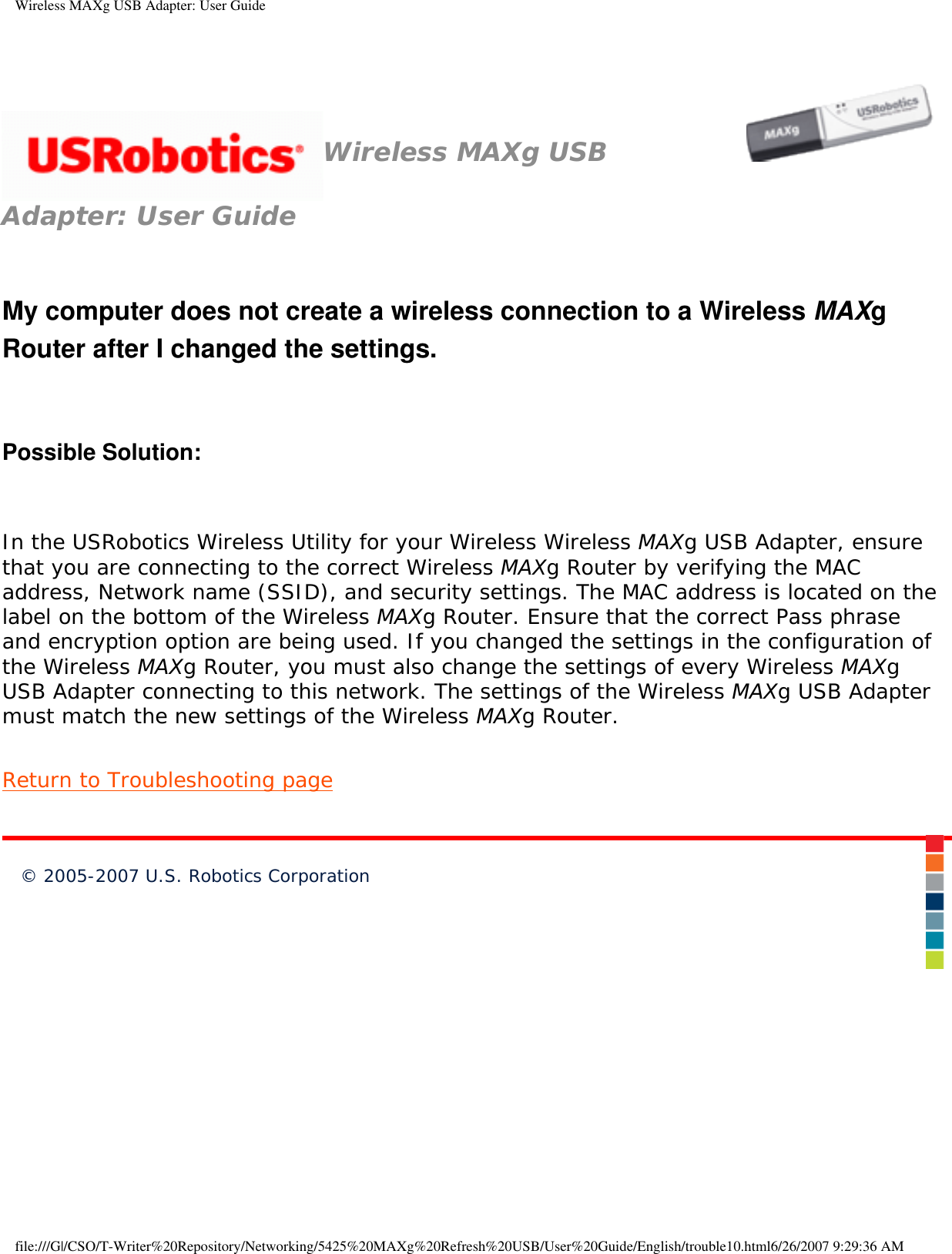 Page 86 of Universal Scientific USGBR02 USROBOTICS WIRELESS MAXg USB ADAPTER User Manual Wireless MAXg USB Adapter  User Guide